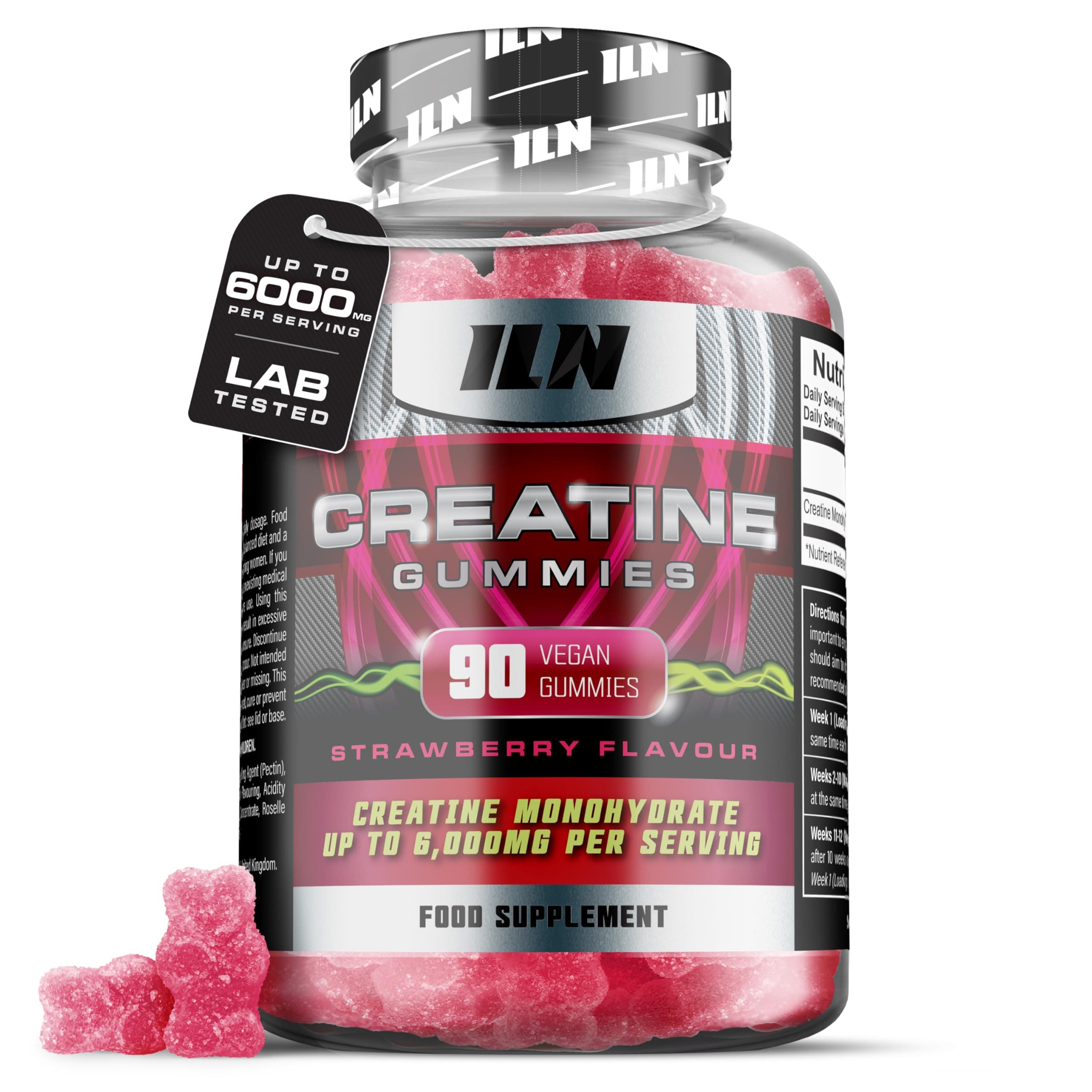 Iron Labs Nutrition Creatine Gummies 6000mg per Serving – Lab-Tested Creatine Monohydrate Gummies – Strawberry Flavour Gummy Bears – High Strength for Men and Women (90 Count, Vegan)