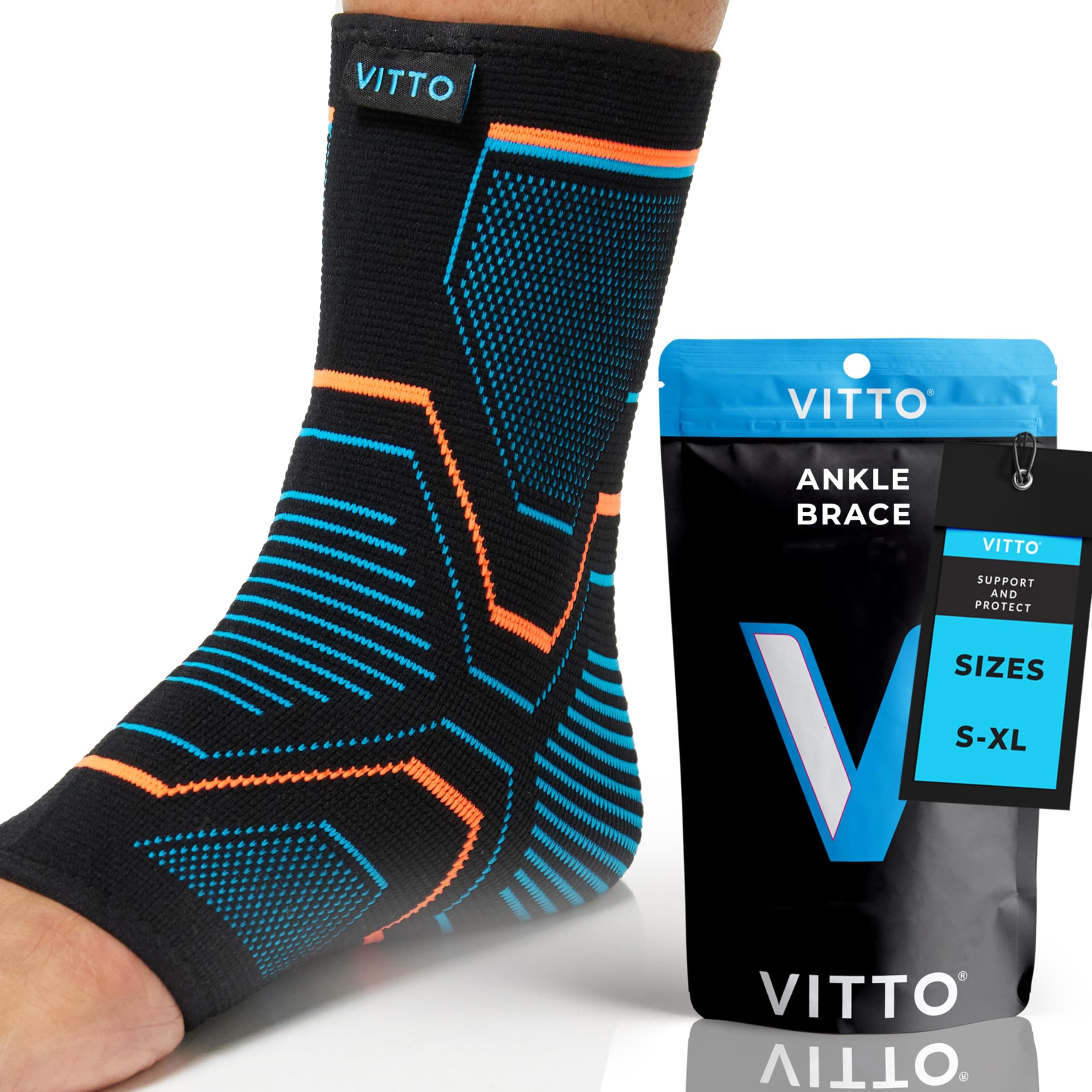 VITTO Multi Zone Ankle Compression Sleeve - Support for Sprains, Joint Pain, Strains, Injuries, Recovery, Basketball (Small)