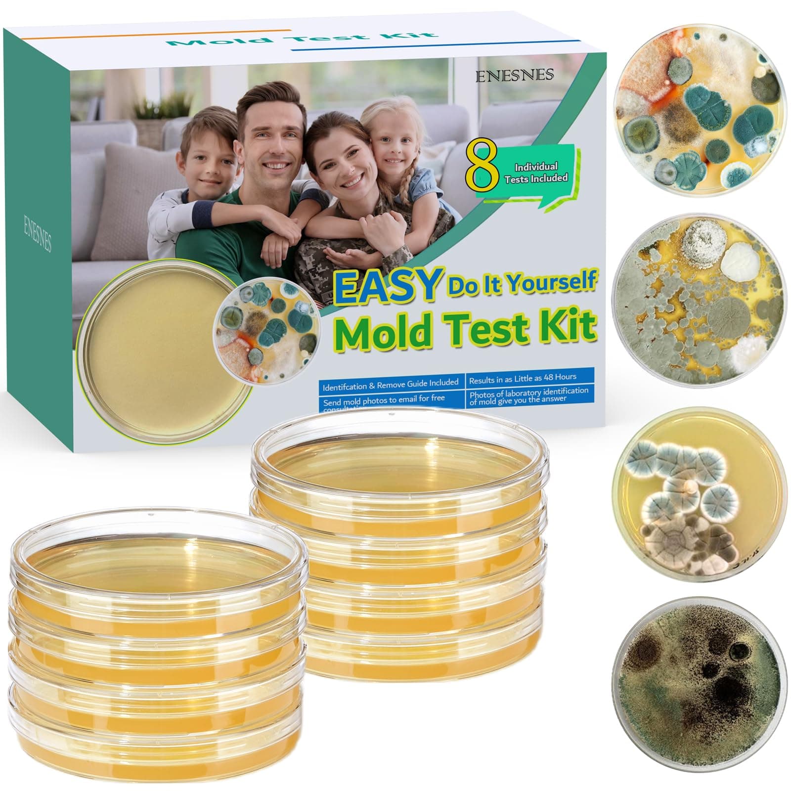 Mold Testing Kit with 8 Individual Tests - DIY Mold Test Kit for Home - Includes Detailed Mold Identification Guide - Fast and Reliable Mold Detector for Home