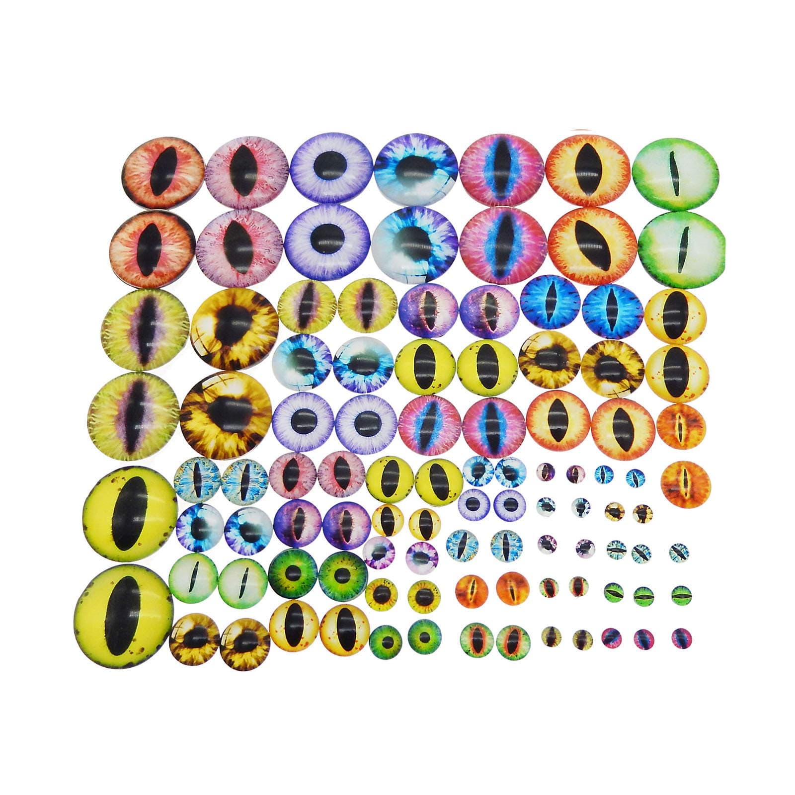 Julie Wang 180PCS Assorted 9Sizes Dragon Eyes Flatback Glass Cabochons for Jewelry Making, Sculpture, DIY Craft Art, Fantasy Model Projects 6mm 8mm 10mm 12mm 15mm 18mm 20mm 25mm 30mm