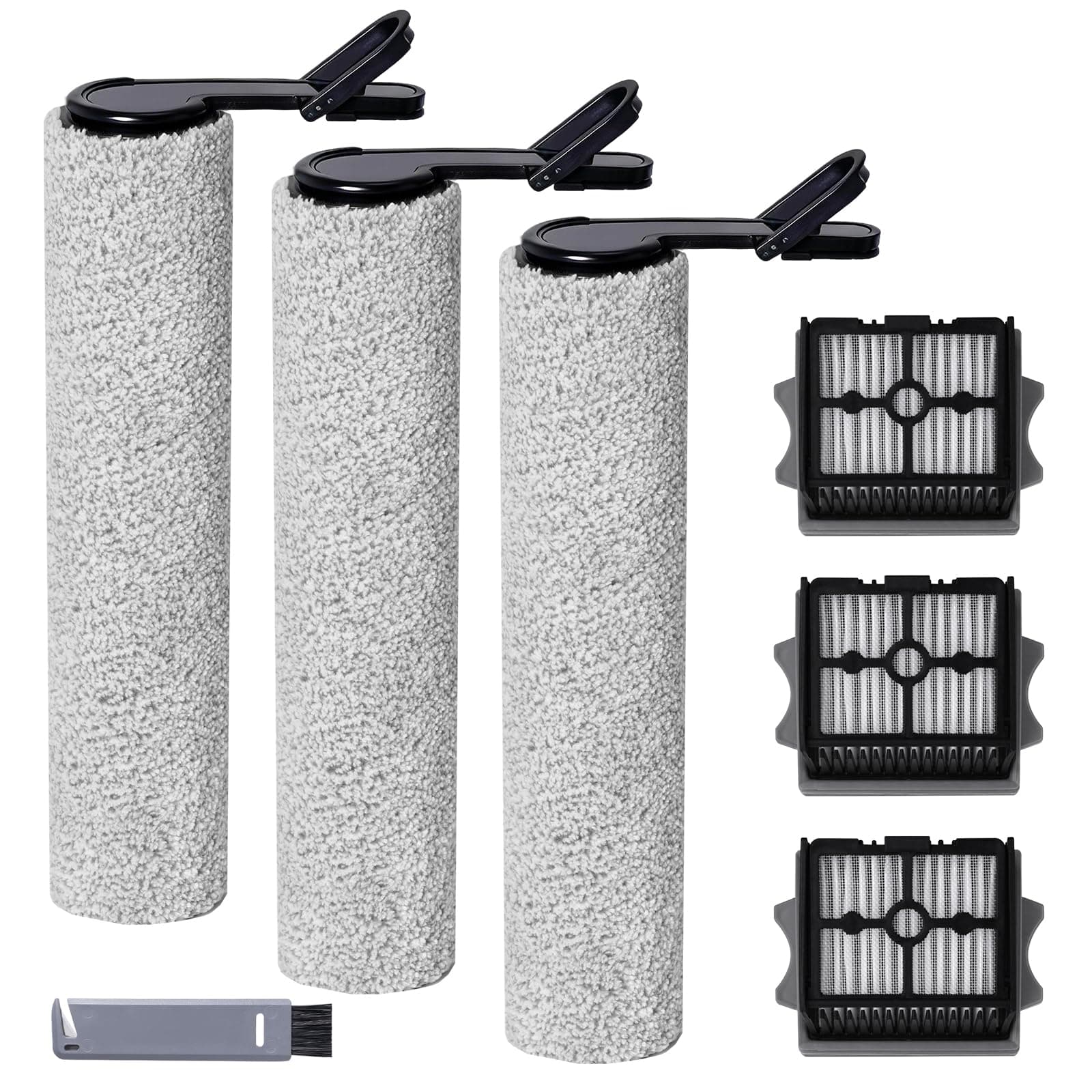 Roller Brush and Filter Replacement Compatible with Tineco Floor One Stretch S6 Cordless Vacuum Cleaner, Replacement Parts Include 3 Brush Rollers, 3 Filters