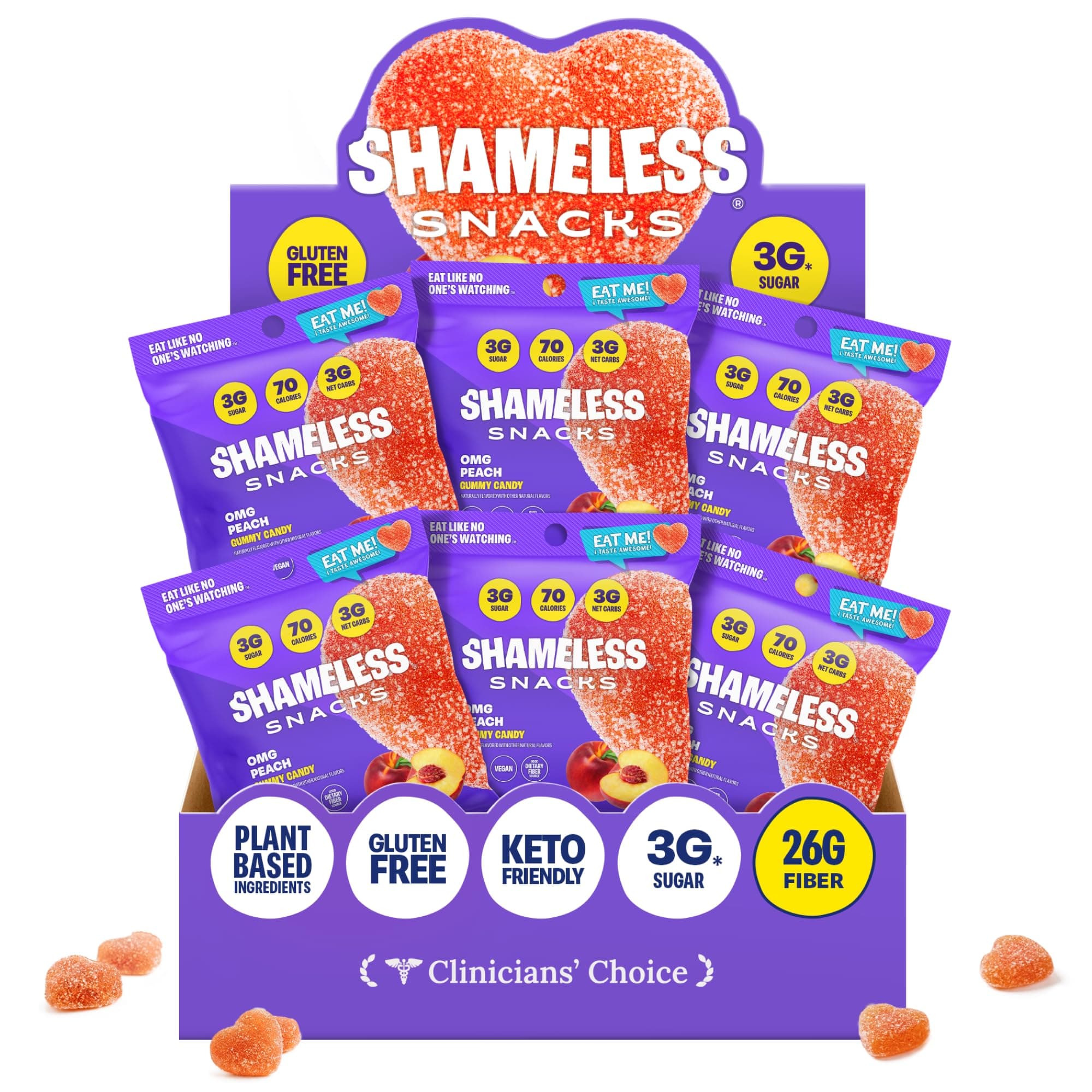 - Shameless Snacks - Healthy Low Calorie Snacks, Low Carb Keto Gummies (Gluten Free) - 6 Pack OMG Peach