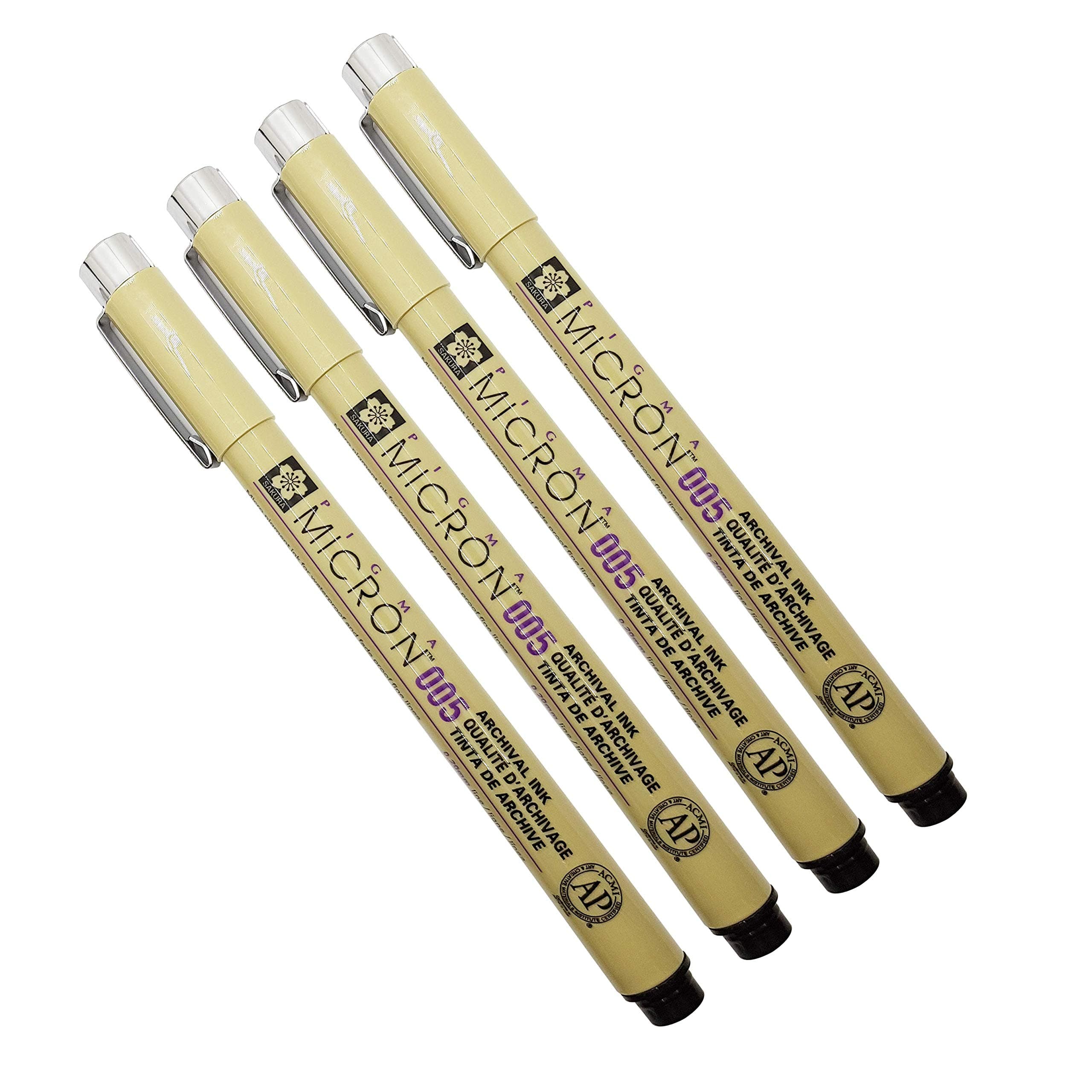 Pigma Micron 005 Black Pen 0.2mm Line Width Pack of 4 (005)