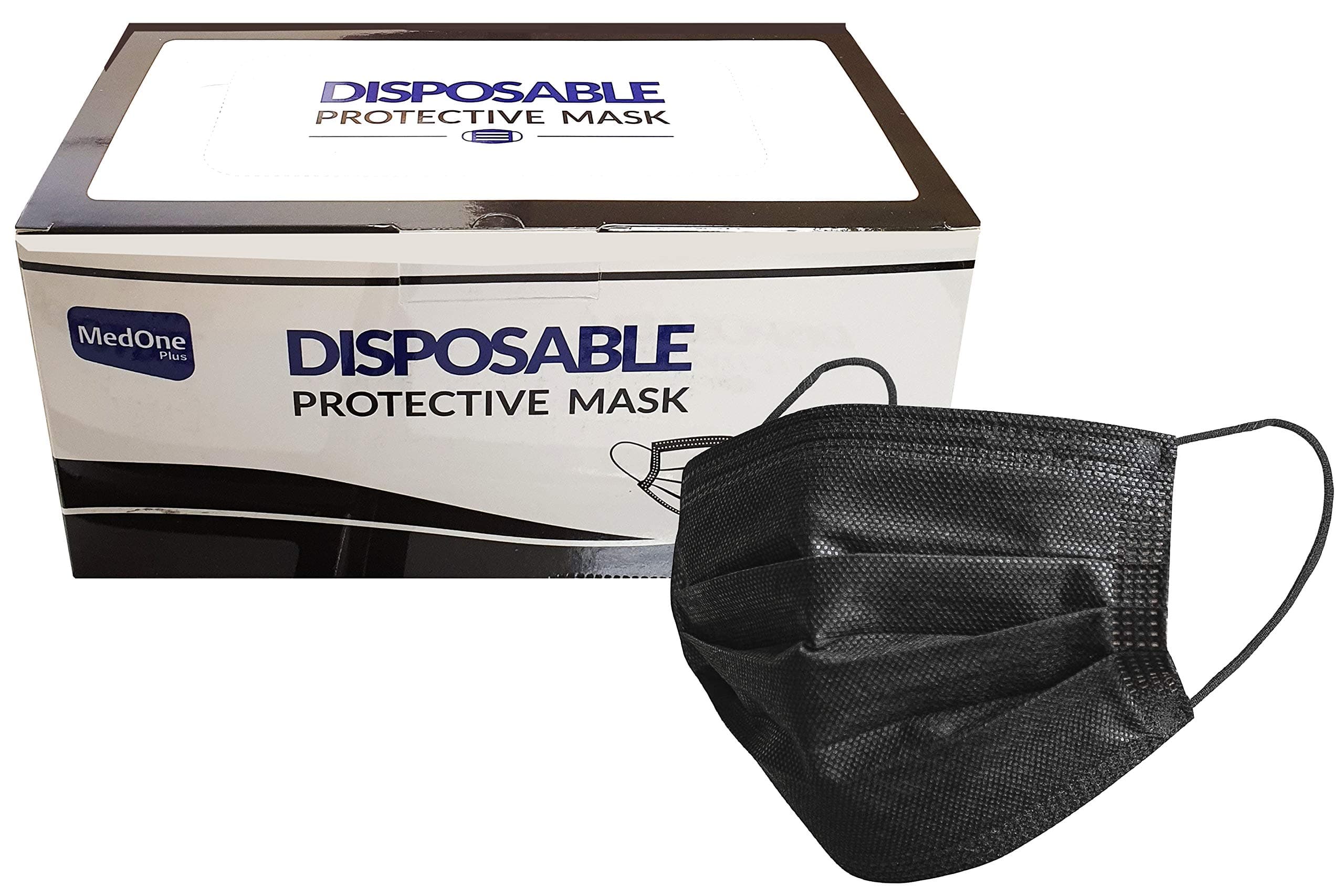 Medoneplus 50 pcs Disposable three Layer Face Protection Surgical Hygiene Dental Dust Smog Cleaning (Black/White) (50pcs/box)