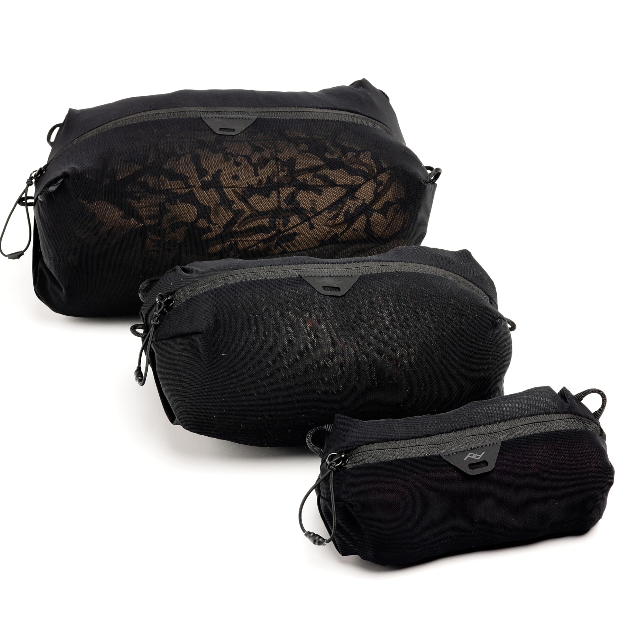 Ultralight Packing Cube Bundle, Black, Stretchy Mesh Cubes with Strap Attachment Points and Luggage Pass Throughs, Zipper Opening, Travel Organizer for Men and Women, Sizes XXS, XS, S