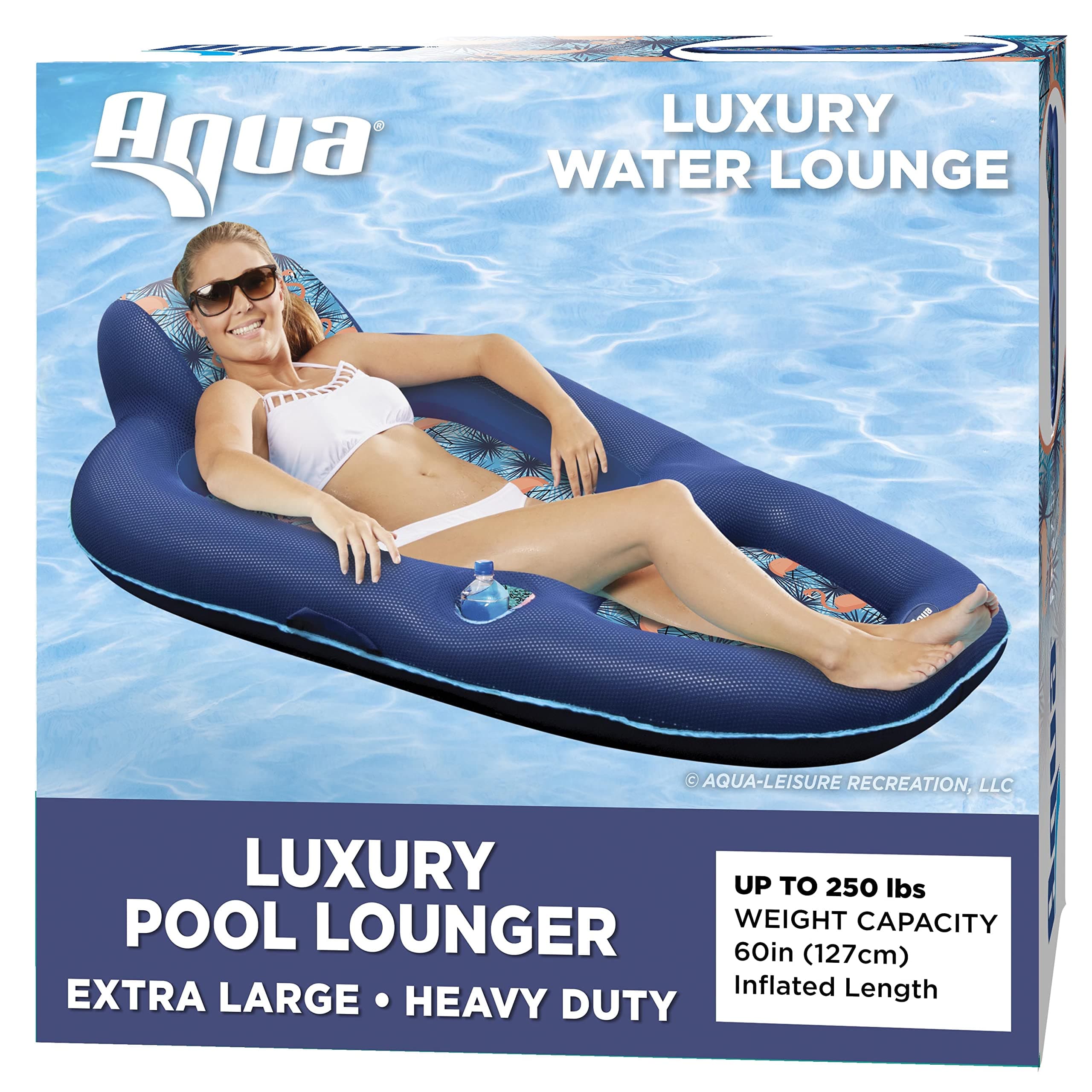 Aqua Luxury Water Lounge – Extra Large – Inflatable Pool Float with Headrest, Backrest & Footrest – Palm Beach Flamingo