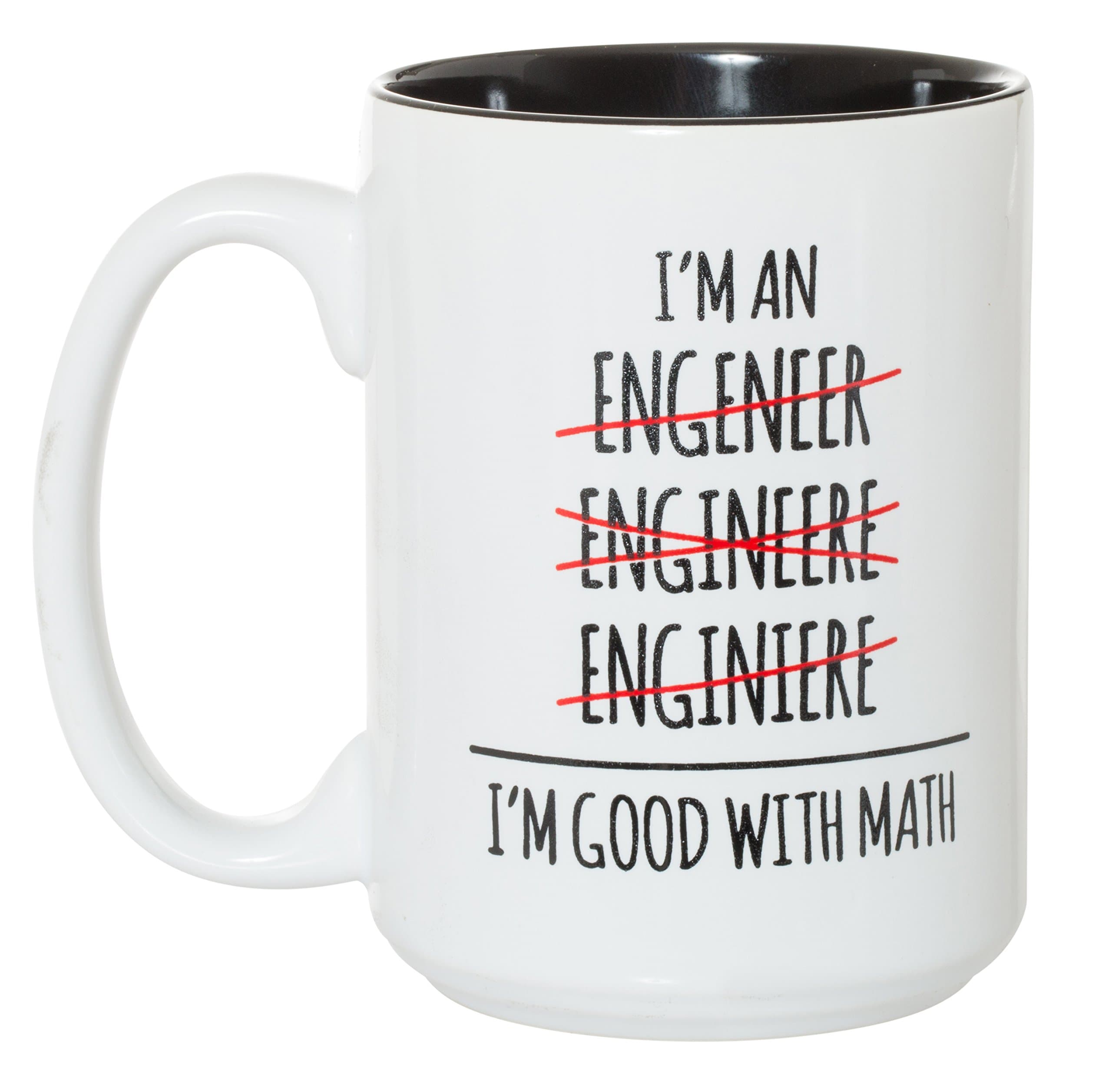 Artisan Owl I'm An Engineer Mug – 15oz Funny Large White Ceramic Tea & Coffee Cup for Math Lovers, Engineers, STEM Students in Black Interior