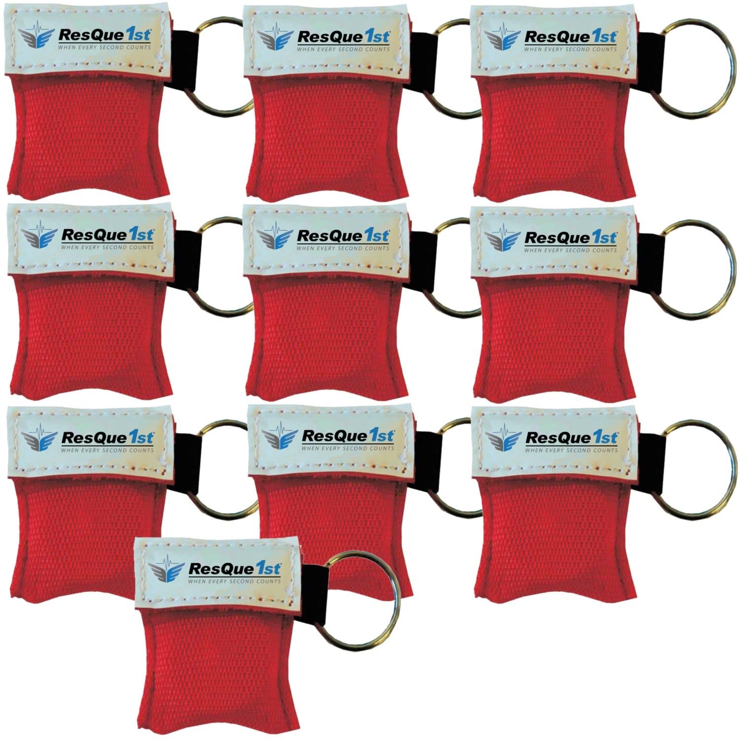ResQue1st CPR Mask Key Chain Kit (10-Pack) - One-Way Valve and Face Mask