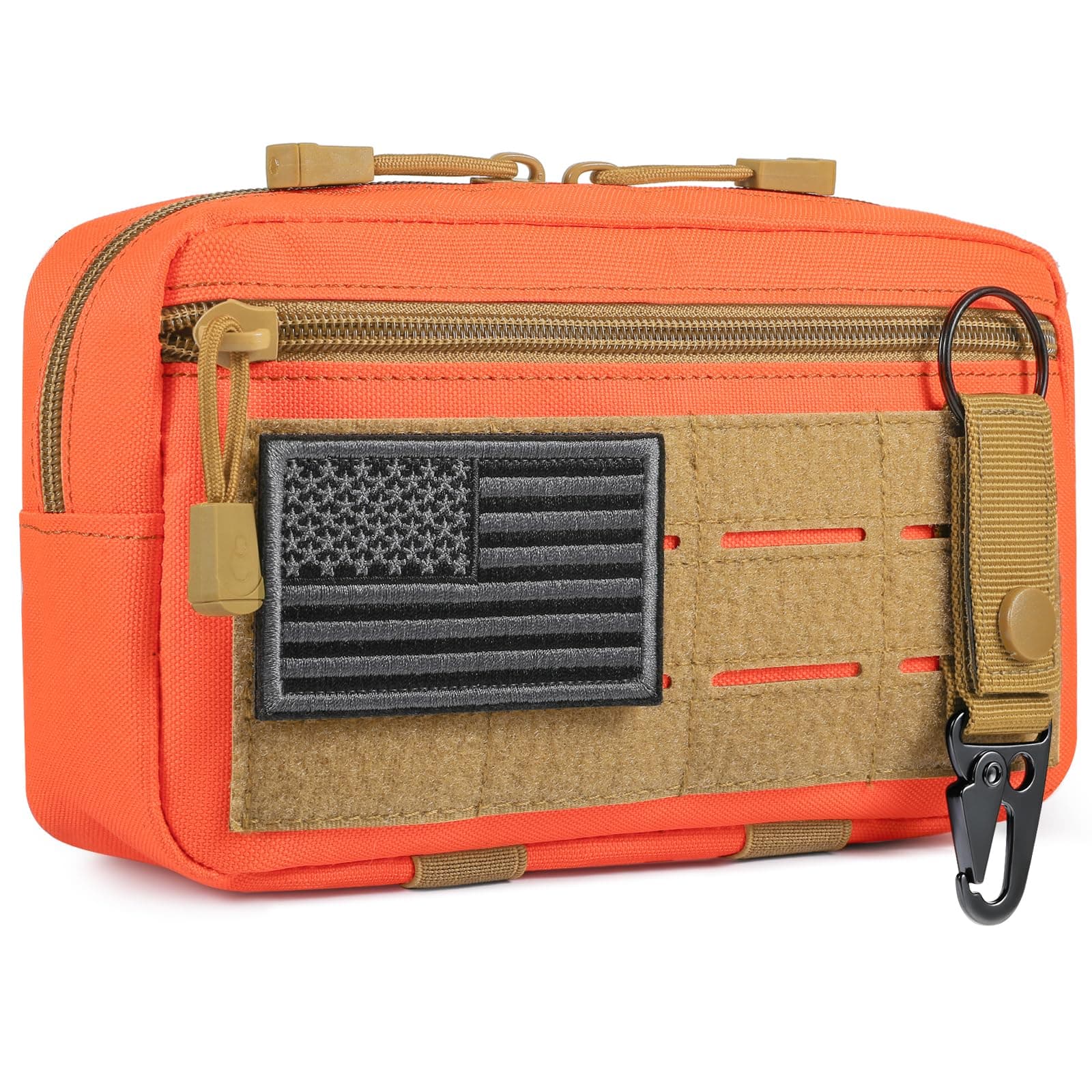 Tactical Molle Admin Pouch Utility Laser Cut EDC Tool Pouch Bag Horizontal Modular Pouches Include US Flag Patch and Keychain
