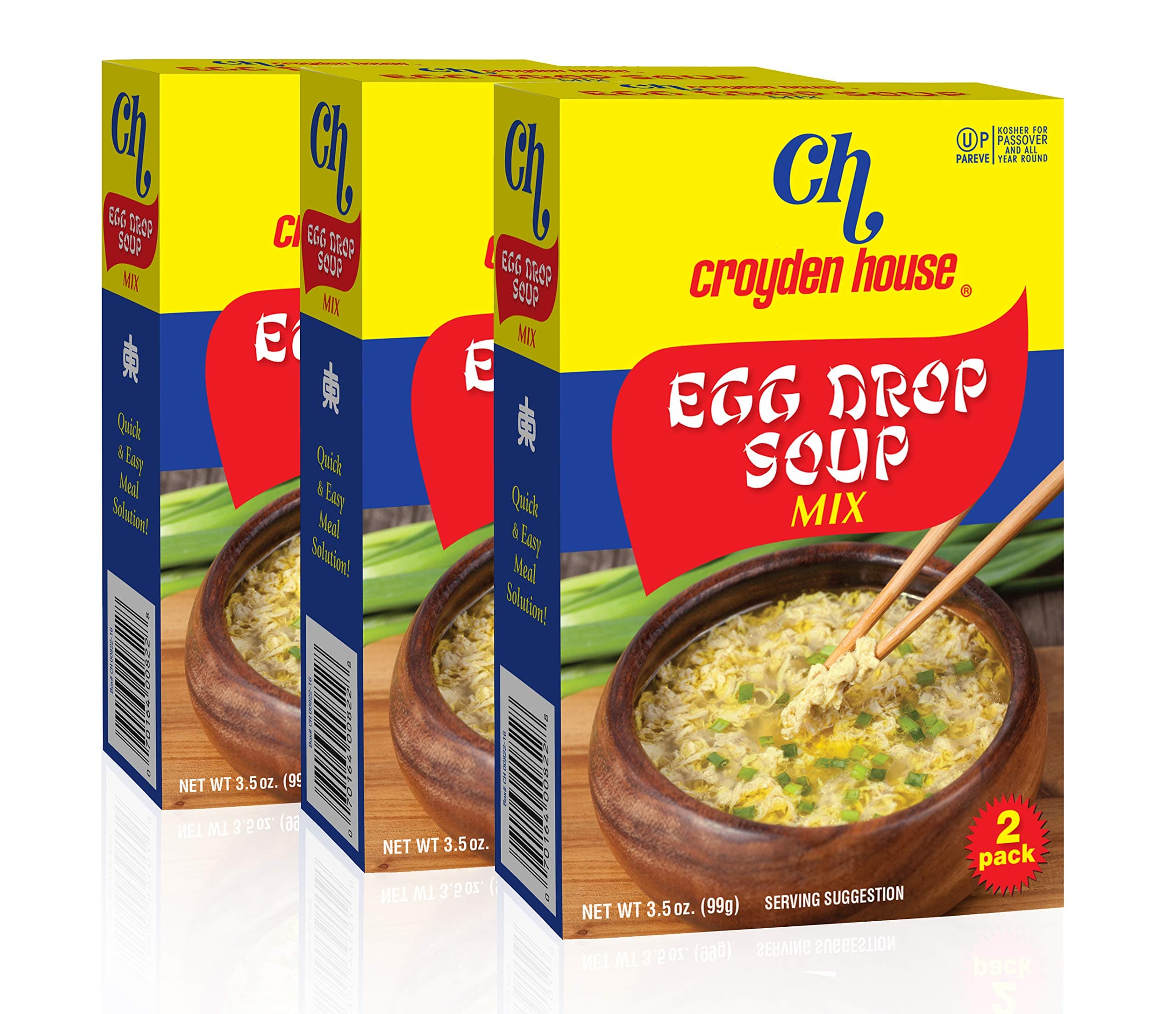 Croyden House Egg Drop Soup Mix 3.5oz (3 Pack, Total of 6 Envelopes) Quick and Easy Prep, Chinese Style, Kosher