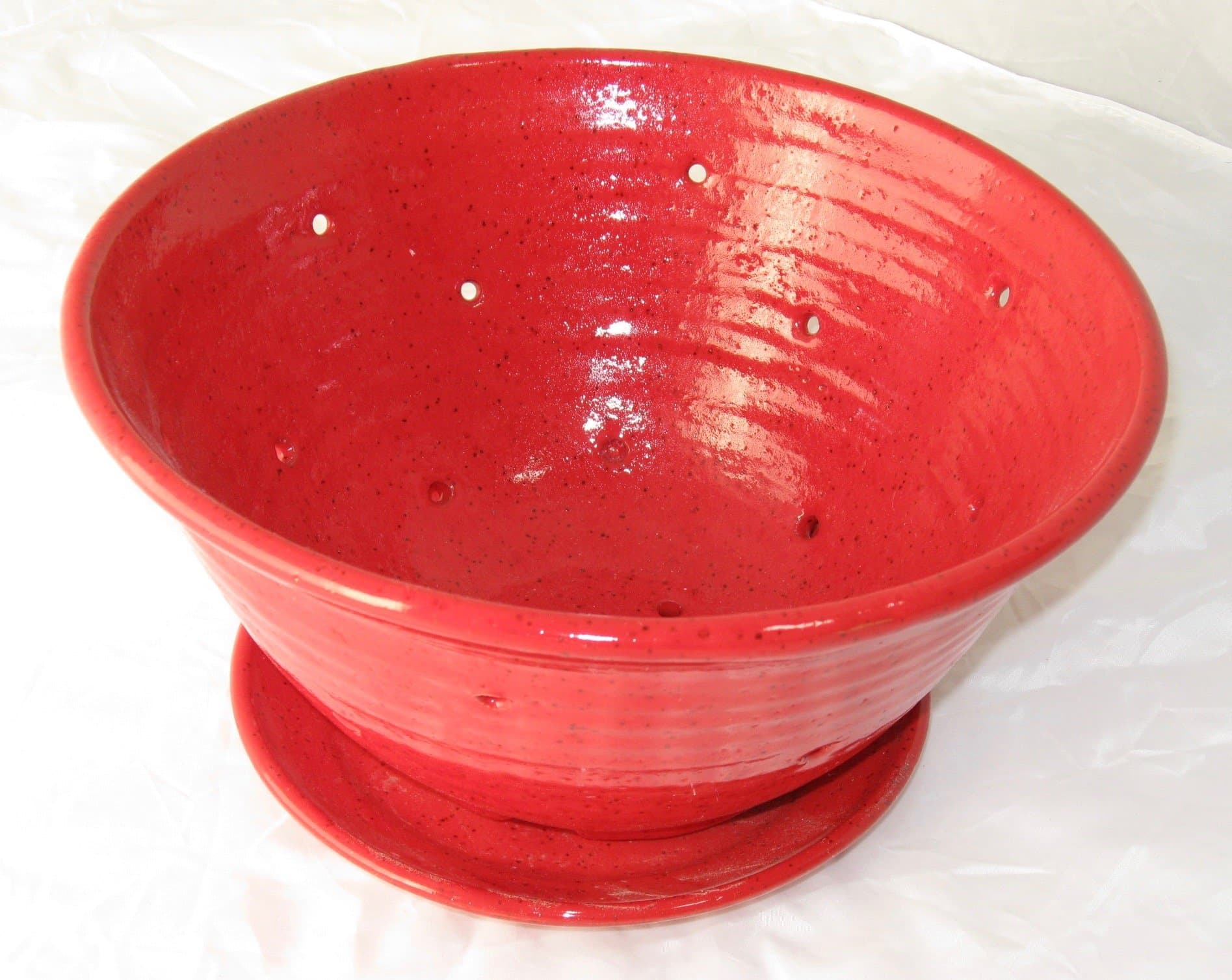Pottery Colander/Strainer/Steamer with matching plate.