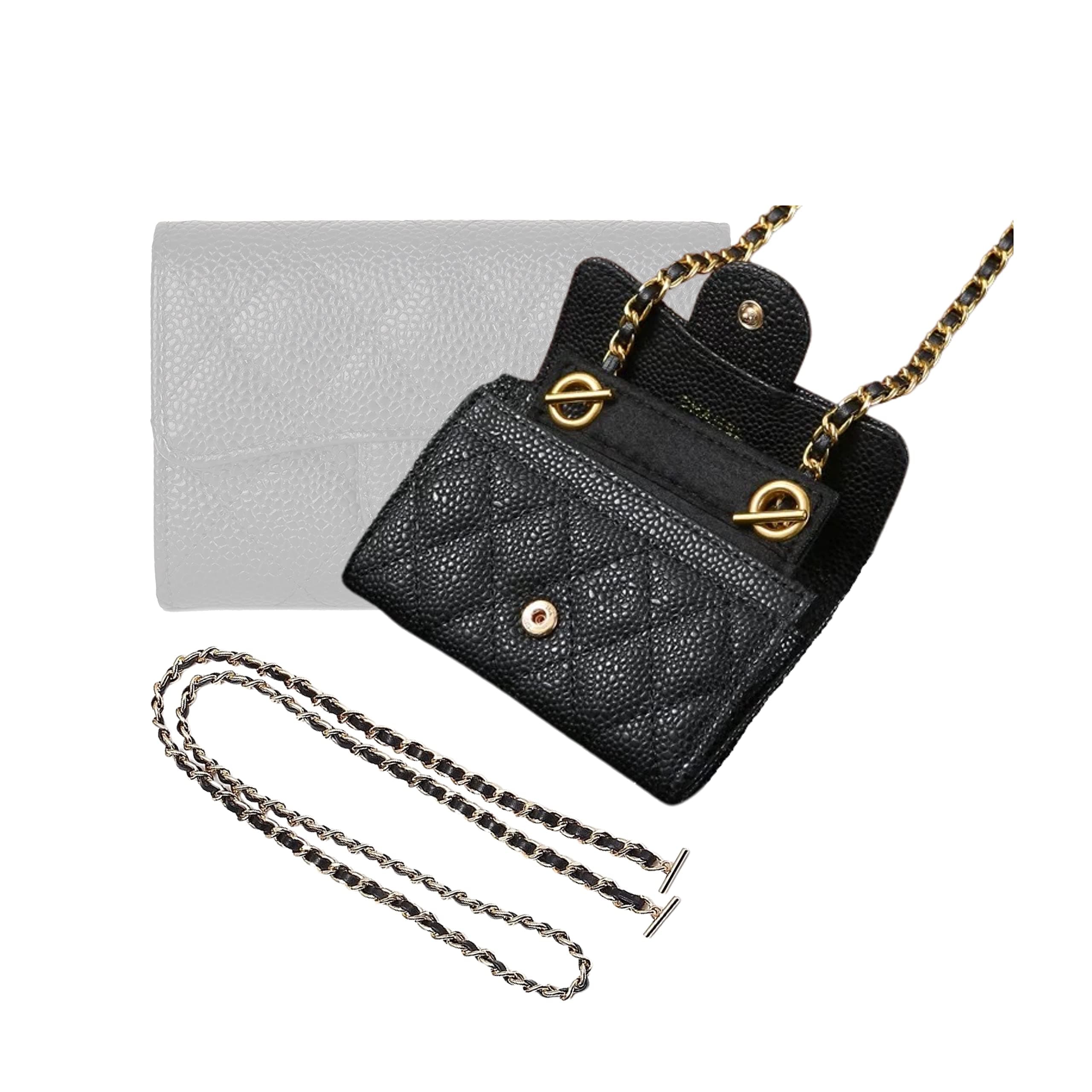 Card Holder Conversion Kit for Small Flap Wallet Insert & Chain Strap, Classic Small Wallet on Chain, Credit Card Holder Insert Crossbody Converter Kit (120cm Silver Leather Chain, Hot Magenta)