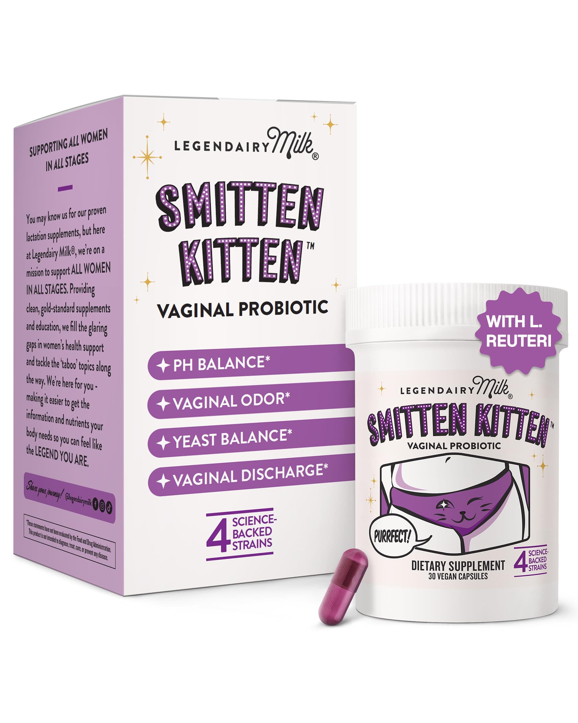 Legendairy Milk Smitten Kitten™ - Vaginal Probiotics for Women - Clinically-Studied Probiotics Lactobacillus Reuteri for Women's Vaginal Health - Supports pH Balance, Flora & Urinary Tract Wellness