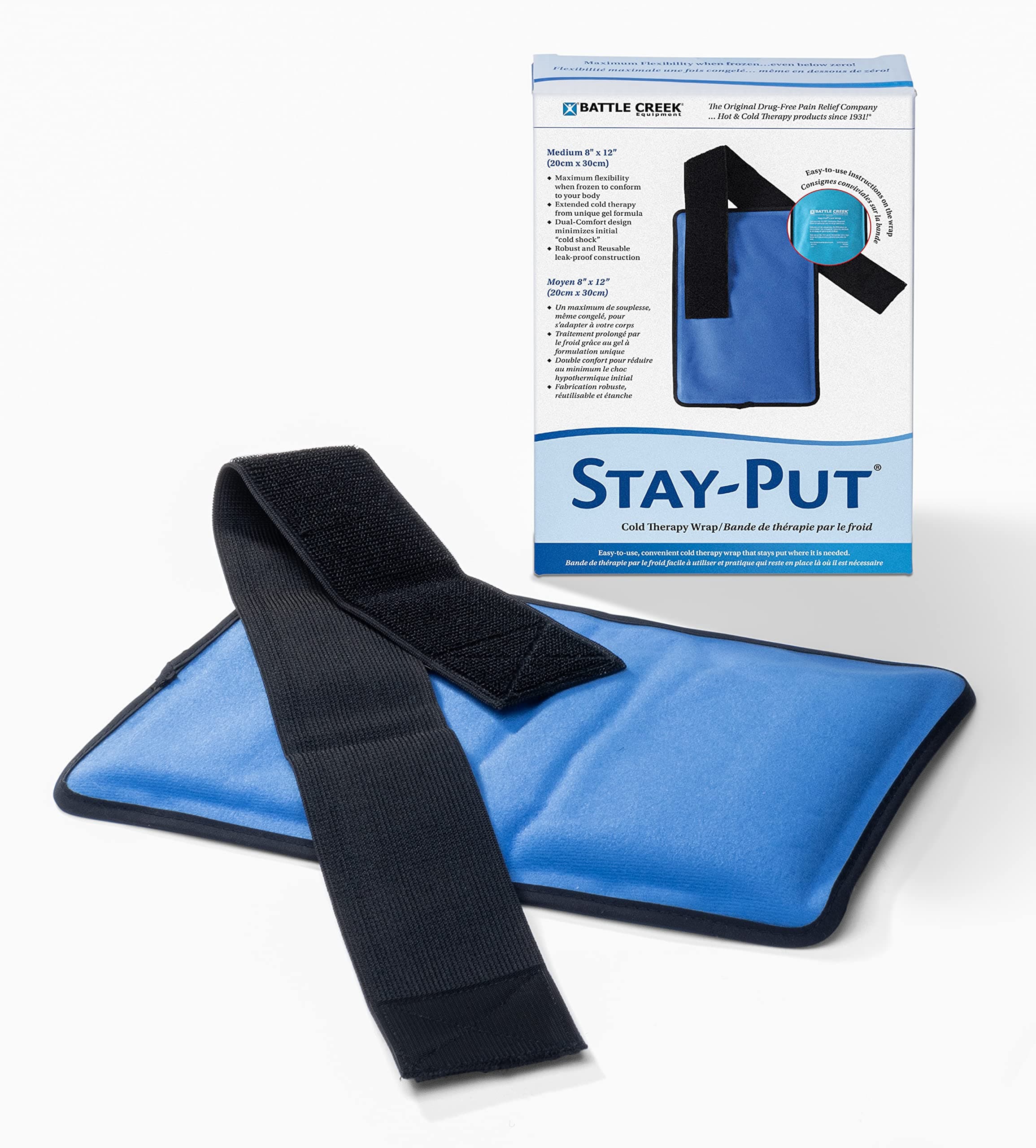 Ice It! Stay-Put® Cold Therapy Wrap Medium (8” x 12”) – Reusable Packs with Straps, Cold Pack Compress for Arms, Shins, Calves, and Smaller Joint Pain Relief