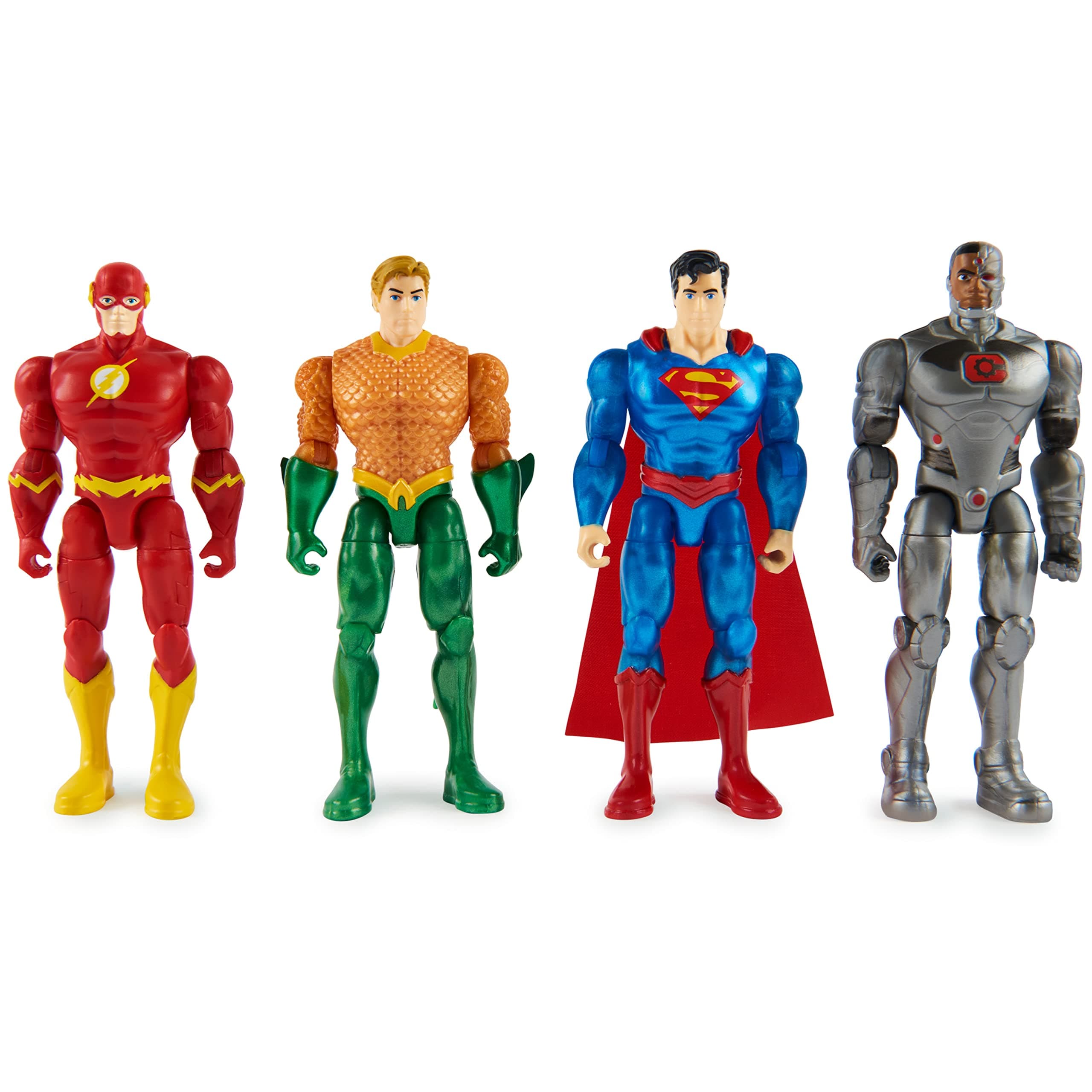 DC ComicsJustice League 4-Pack, 4-inch Action Figures | The Flash, Superman, Aquaman, Cyborg | Collectible Kids Toys for Boys and Girls Ages 3 and Up