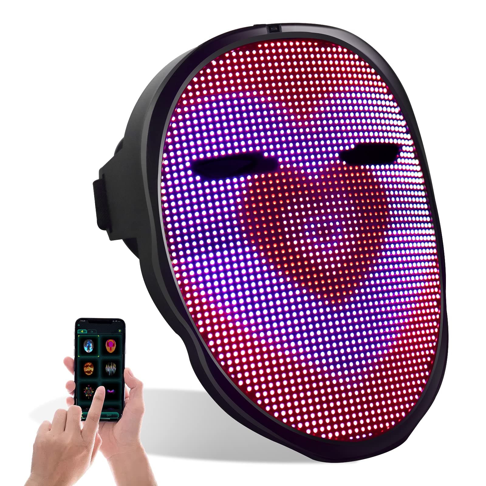 7thLake Led Mask with Bluetooth APP Programmable Light up Full Face Masks for Costume Halloween Cosplay Adults (USB)