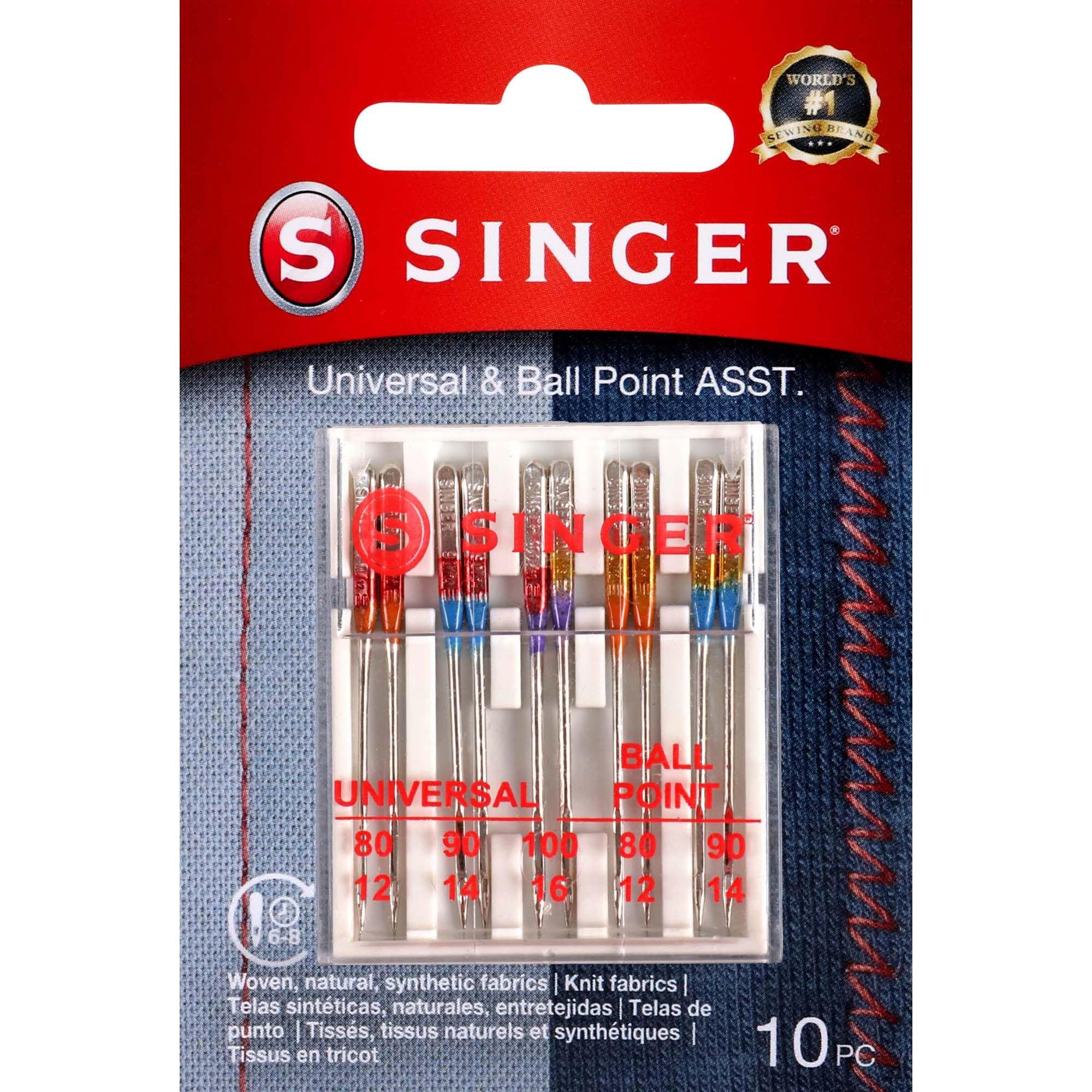 SINGER Universal Regular & Ball Point Sewing Machine Needles, Sizes 80/12, 90/14, 100/16-10 Count