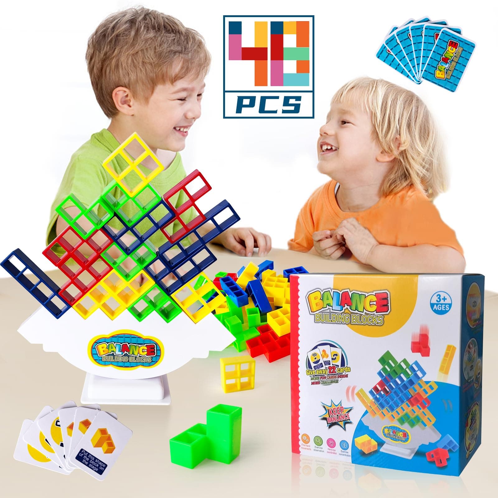 Tetra Balance Tower Game 48 PCS, Team Stack Attack Game, Tetris Swing Building Tower Game, Stacking Game Balance for Kids & Adults