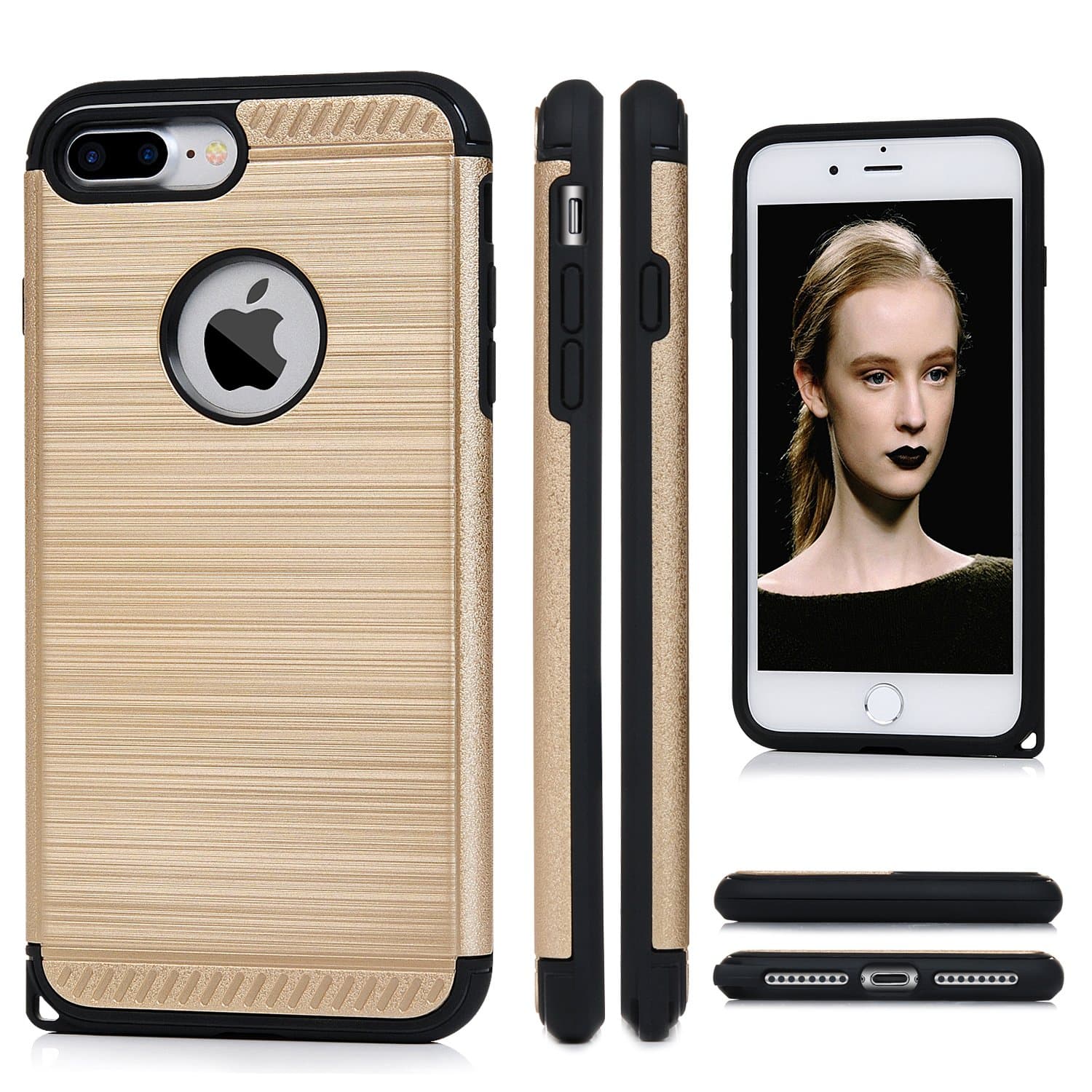 7 Plus Case, iPhone 7 Plus Case - MixcTech [Heavy Duty] Design Soft TPU + Hard PC Dual Layer Full Body Protection for iPhone 7 Plus 5.5 inch (Gold)