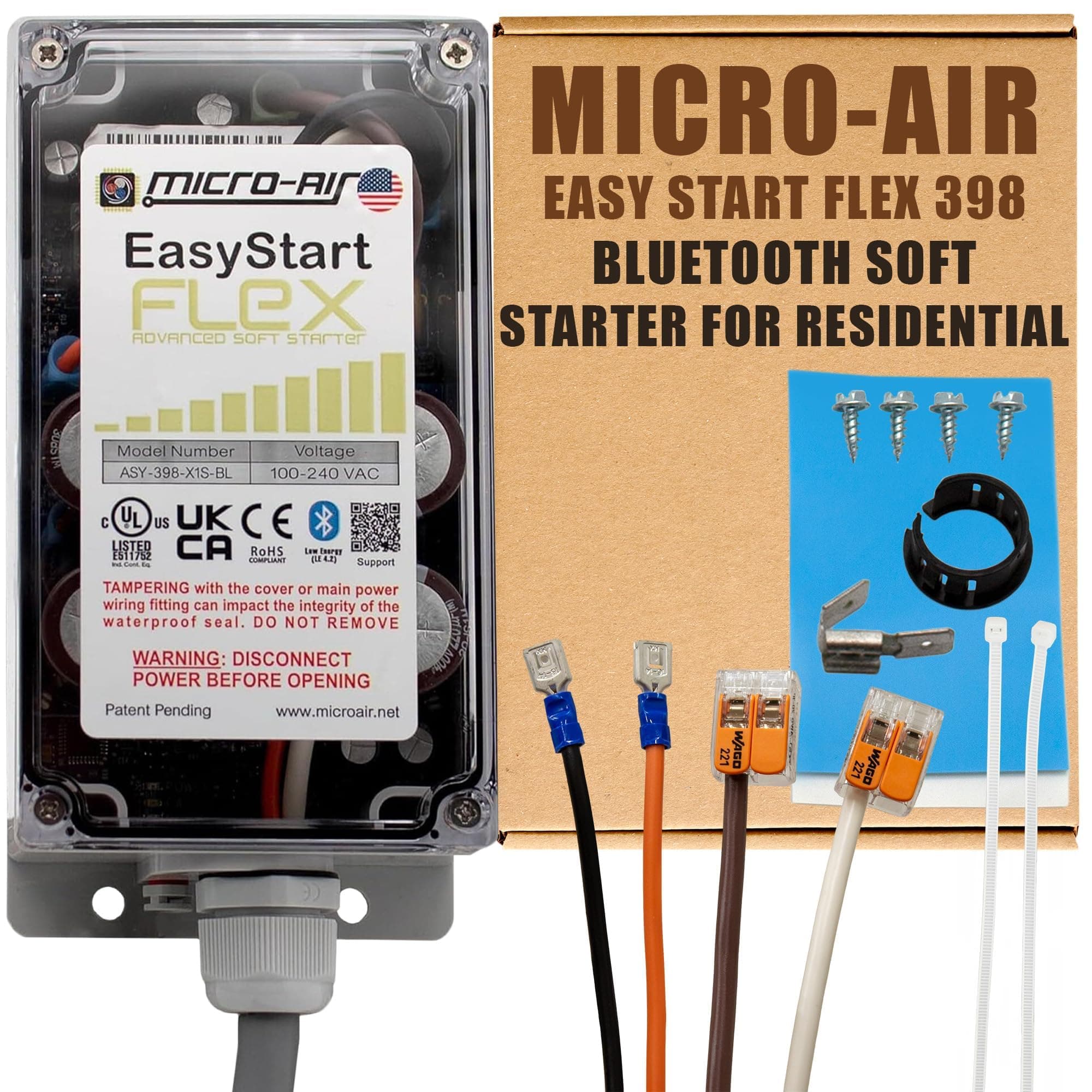 MICRO-AIR Easystart Flex 398 - Bluetooth Soft Starter Kit for Home Air Conditioner, RV and Commercial Use, Works with Generators, Reduces Power Surges, Efficient Starting - Up to 6 Ton