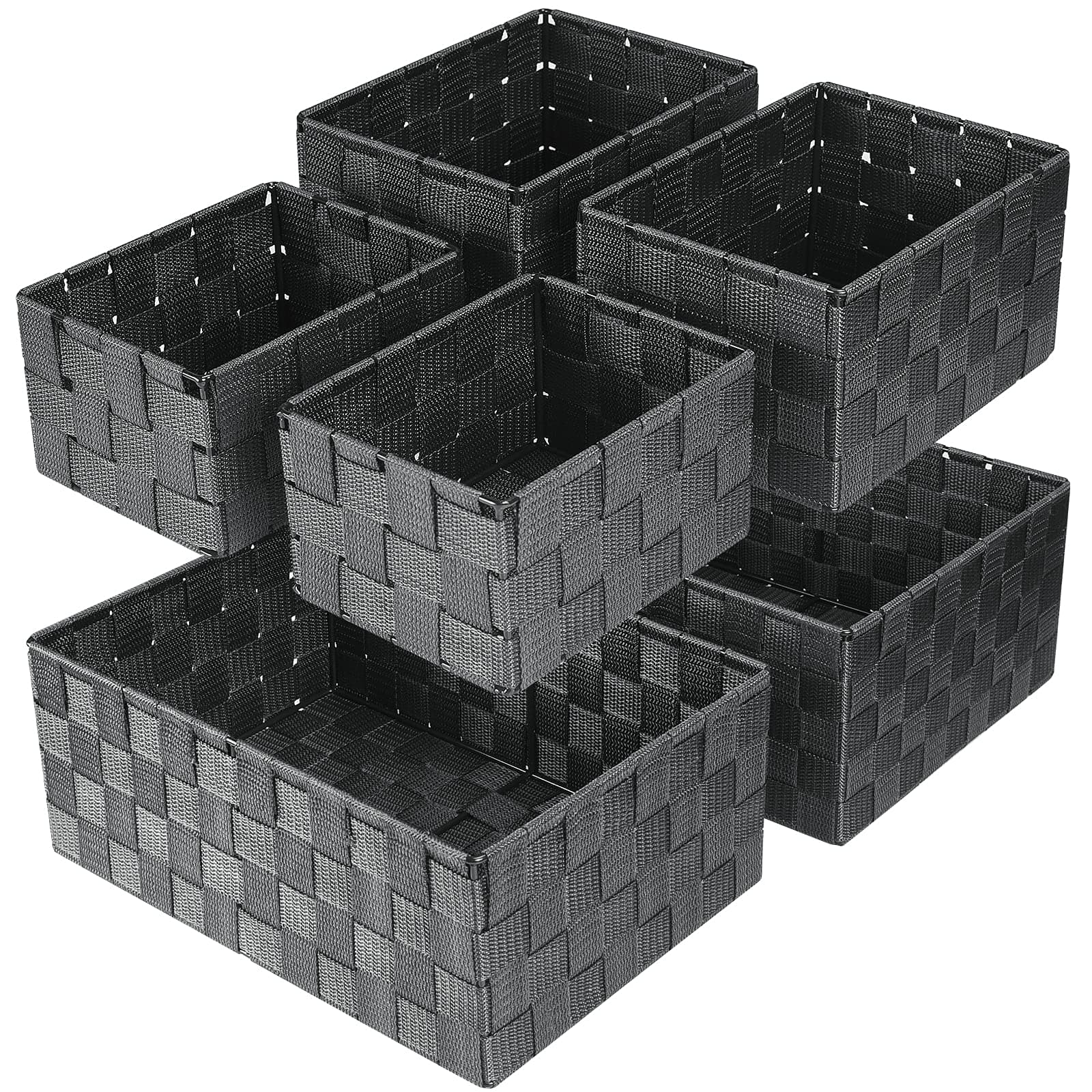 Woven Storage Baskets, Storage Bins, Cube Basket Container Baskets Storage Boxes Organizers for Clothes /Shelves/ Closet, Set of 6 (Grey)