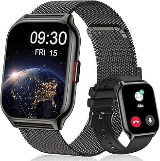 Popglory Smart Watch Answer/Make Calls, 2.01'' Smartwatch with AI Voice Control, Blood Pressure/SpO2/Heart Rate Monitor, Fitness Tracker Watch 2 Straps for Men Women for iOS Android Phones