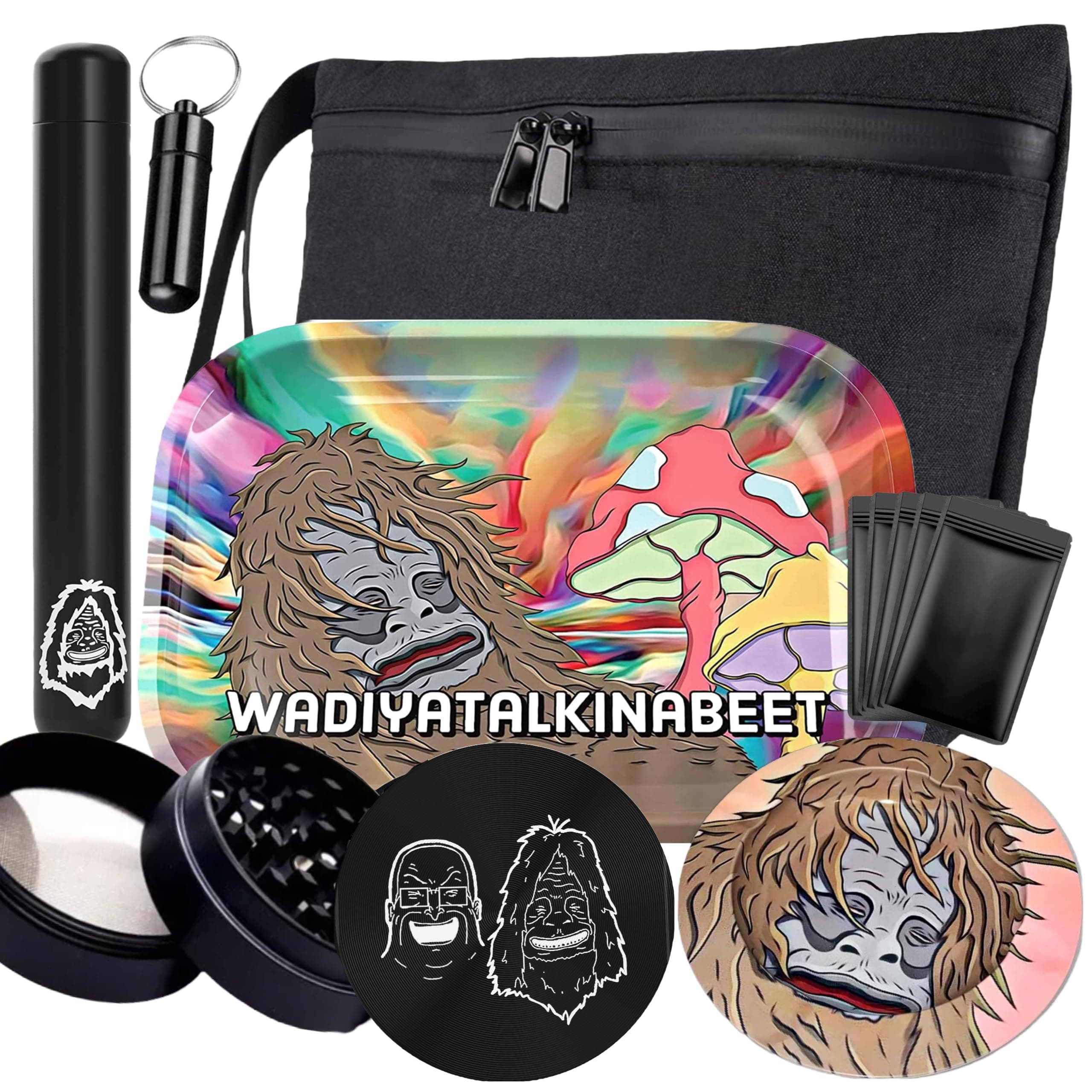 Rolling Tray Bundle Smoking Kit - Metal Rolling Tray, Grinder, Pre Roll Tubes, Ashtray, and More - Smoking Accessories, Style 9