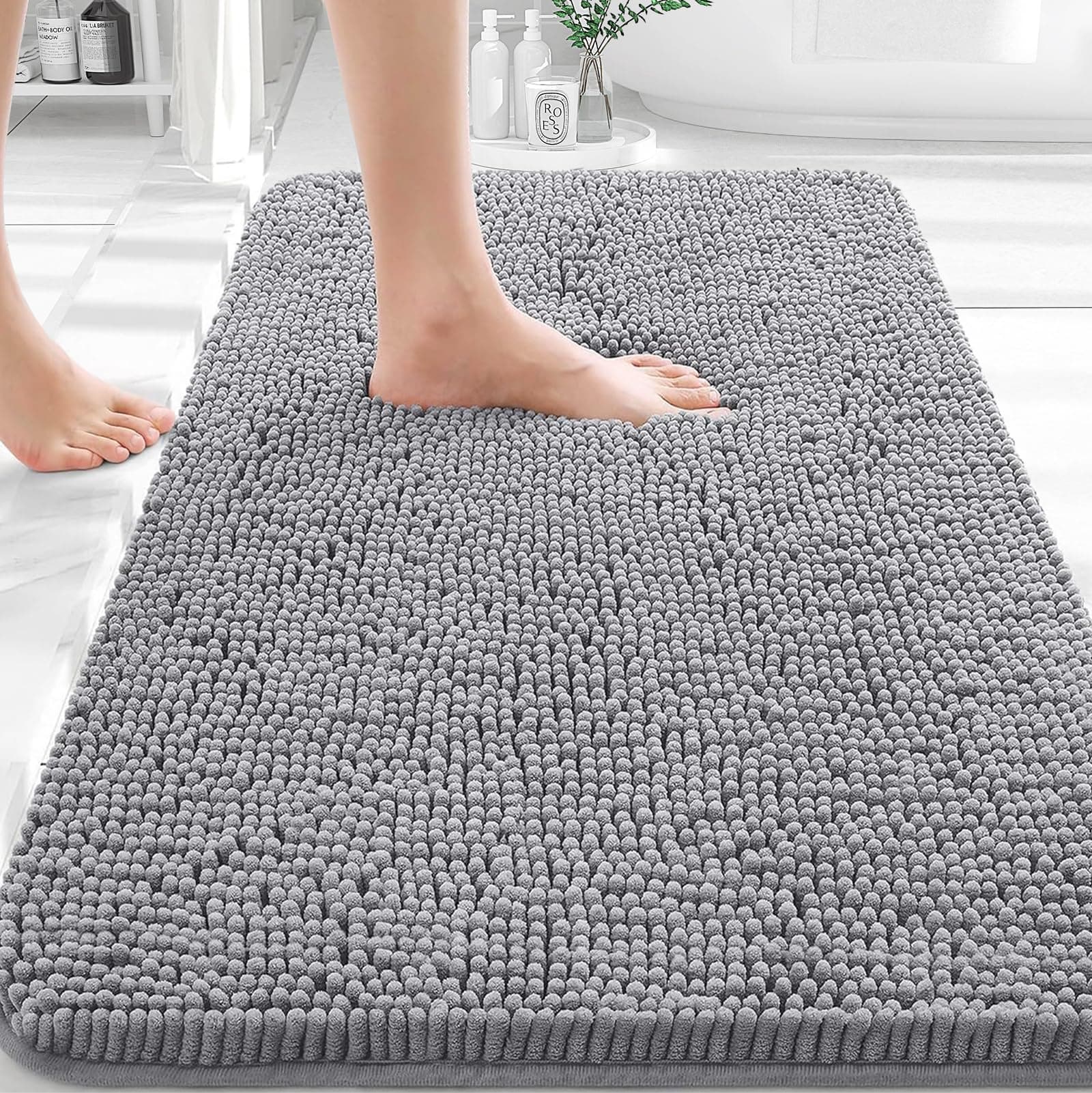 OLANLY Rubber Rectangular Kitchen Mats for Floor Set of 2 Pcs | Non-Skid, Soft Absorbent Rugs for Kitchen Floor, Laundry, and Hallway | 120x40cm, 40x60cm| (Grey)