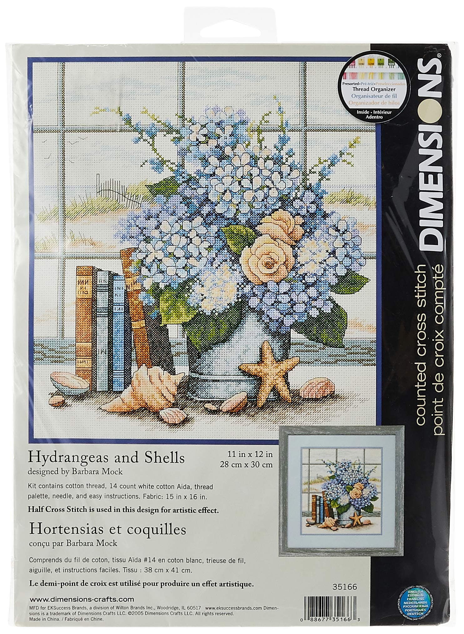 Dimensions "Hydrangeas and Shells Counted Cross Stitch Kit, Multi-Colour