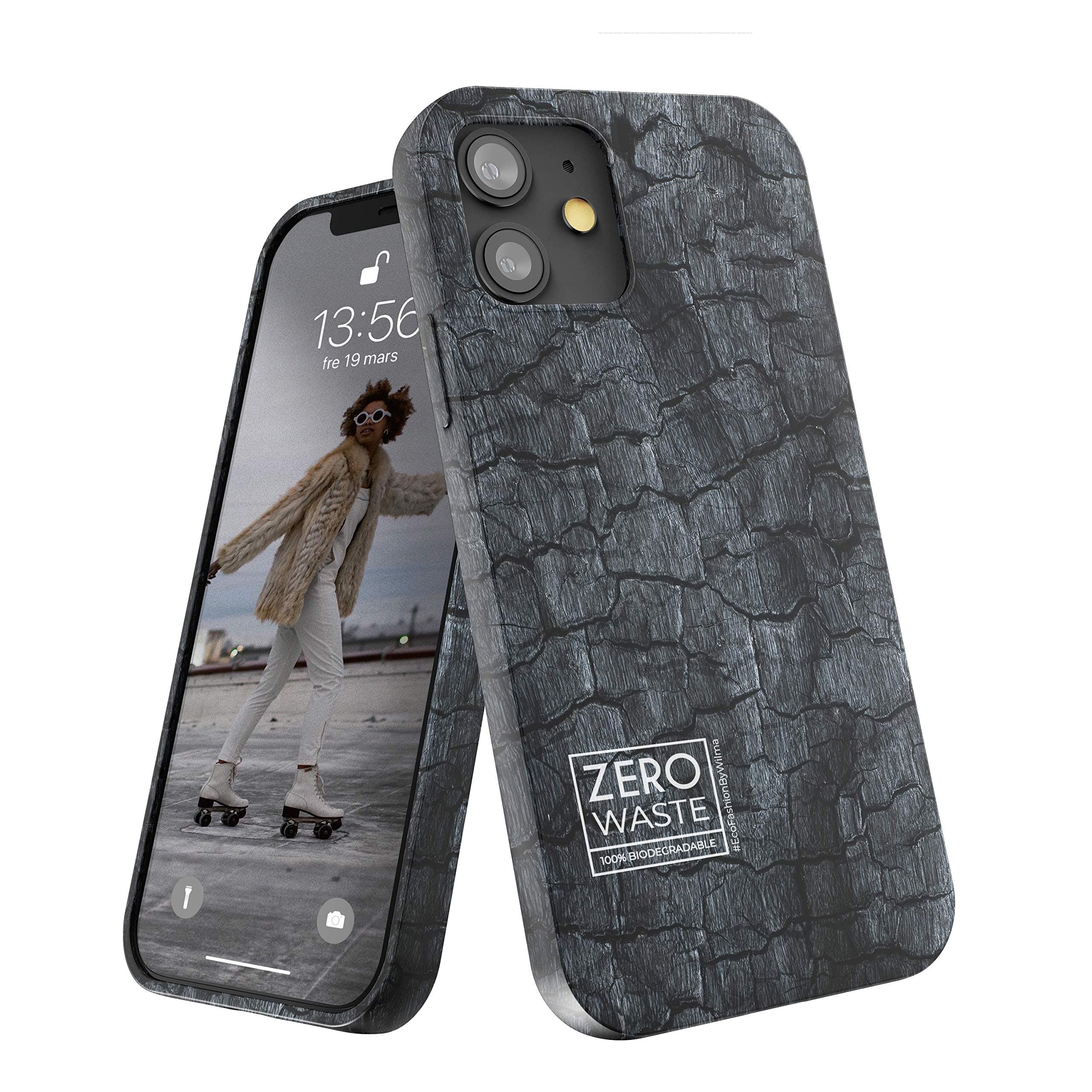 Wilma Biodegradable Compatible with iPhone 12 Mini Case, 5.4 Zot, Waste Free, Complete Protective Mobile Phone Case, Environmentally Friendly, Plastic Pollution, Stop, Plastic-Free, Charcoal