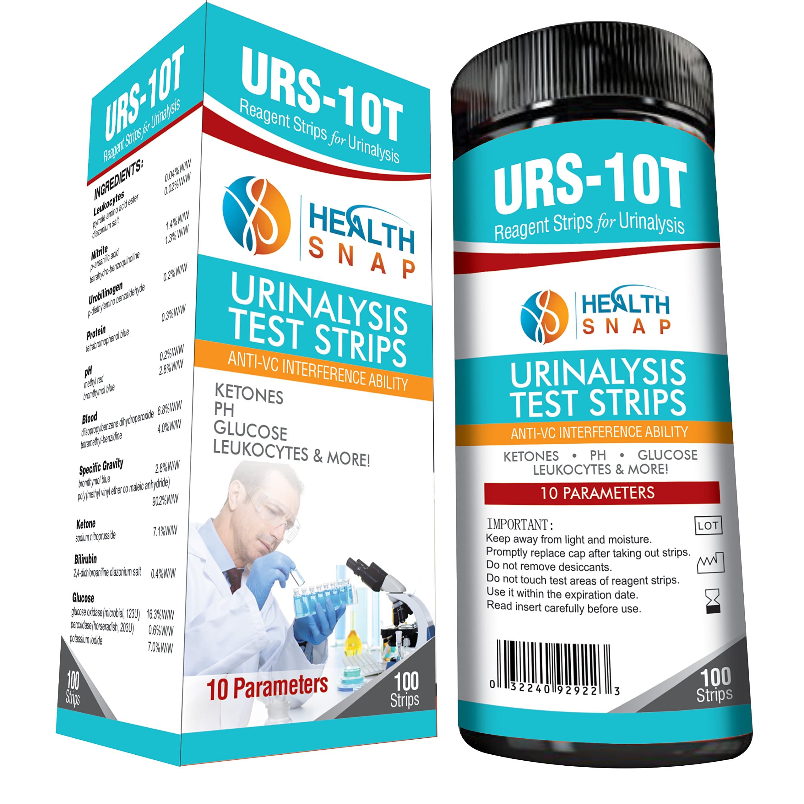 HealthSnap 10-Parameter Urinalysis Test Strips - Quick and Easy Testing for Ketone, pH, Glucose and More in Urine – Perfect for Those on a Low Carb, Paleo, or Ketogenic Diet - 100 Strips