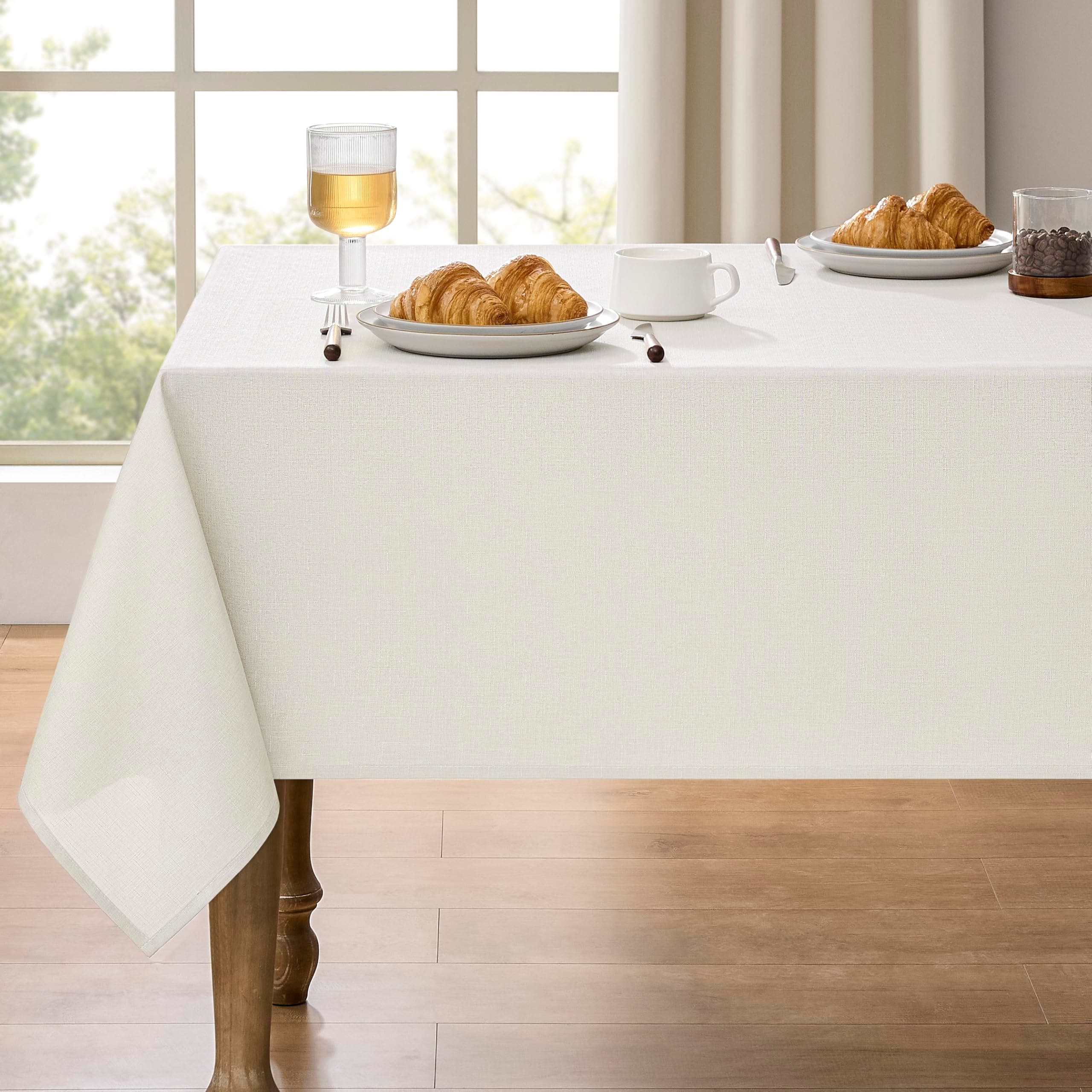 Waterproof Linen Table Cloth for 8ft Rectangle Table, Easy to Clean Wrinkle-Free Wipeable Outdoor Tablecloth for Wedding, Party and Camping(Oblong, 60 x 120 Inch (10-12 Seats), Ivory)