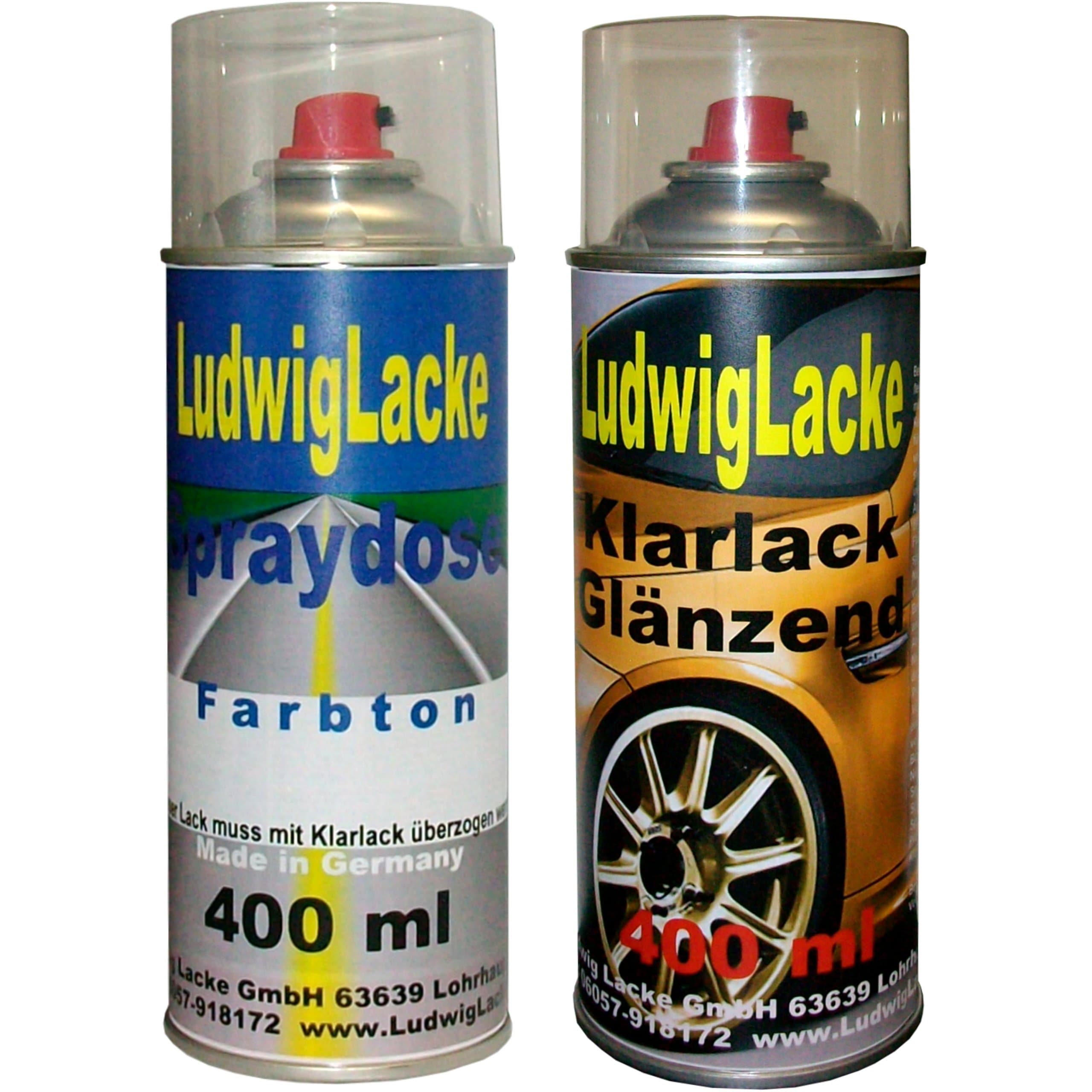 Ludwiglacke spray paint set for VW, shadow blue, colour code ld5q p6 or p6p6, year of manufacture 1997 - 2013, metallic finish, 2 spray cans, in set, one can of base coat 400 ml and one can clear varnish gloss, 400mlBoth spray cans contain 1K car paint.