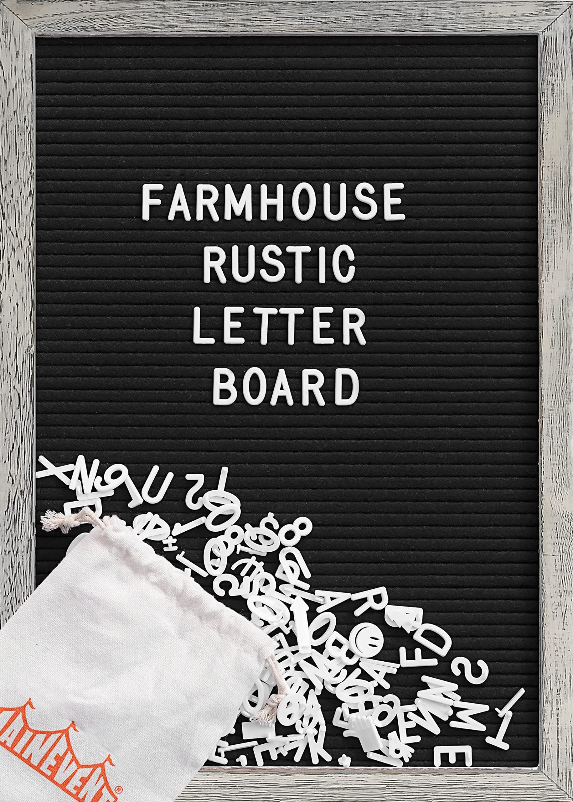 Felt Letter Board with 12x17 Inch Rustic Wood Frame, Script Words, Precut Letters, Picture Hangers, Farmhouse Wall Decor, Shabby Chic Vintage Decor, Black Felt Message Board