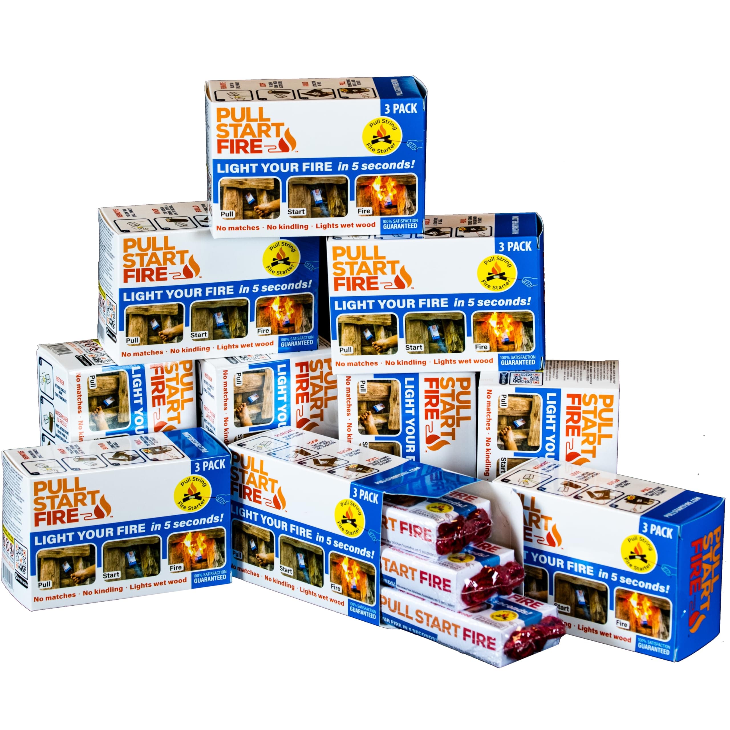 Pull Start Fire Pull String Firestarter | No Matches Required, Fire Starts in Seconds | for Campfires, Grill, Fireplace, BBQ | Lights Wet Wood, Easy to Use, Food Safe and Weather Resistant