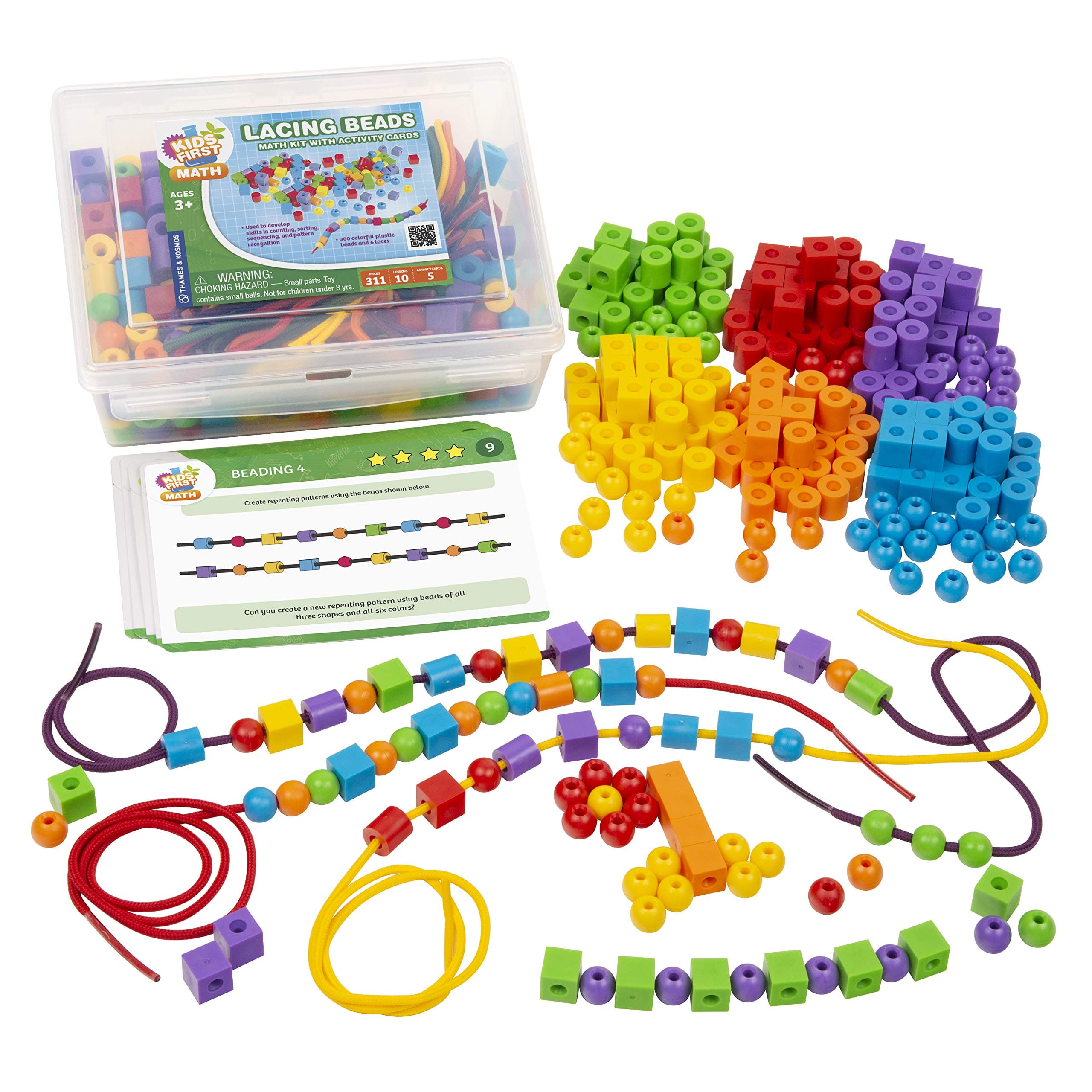 Kids First Math: Lacing Beads Math Kit w/Activity Cards | Develop Skills in Counting, Sorting, Sequencing, Pattern Recognition | Visual Hands-on Math for at-Home or Classroom Learning, Ages 3+