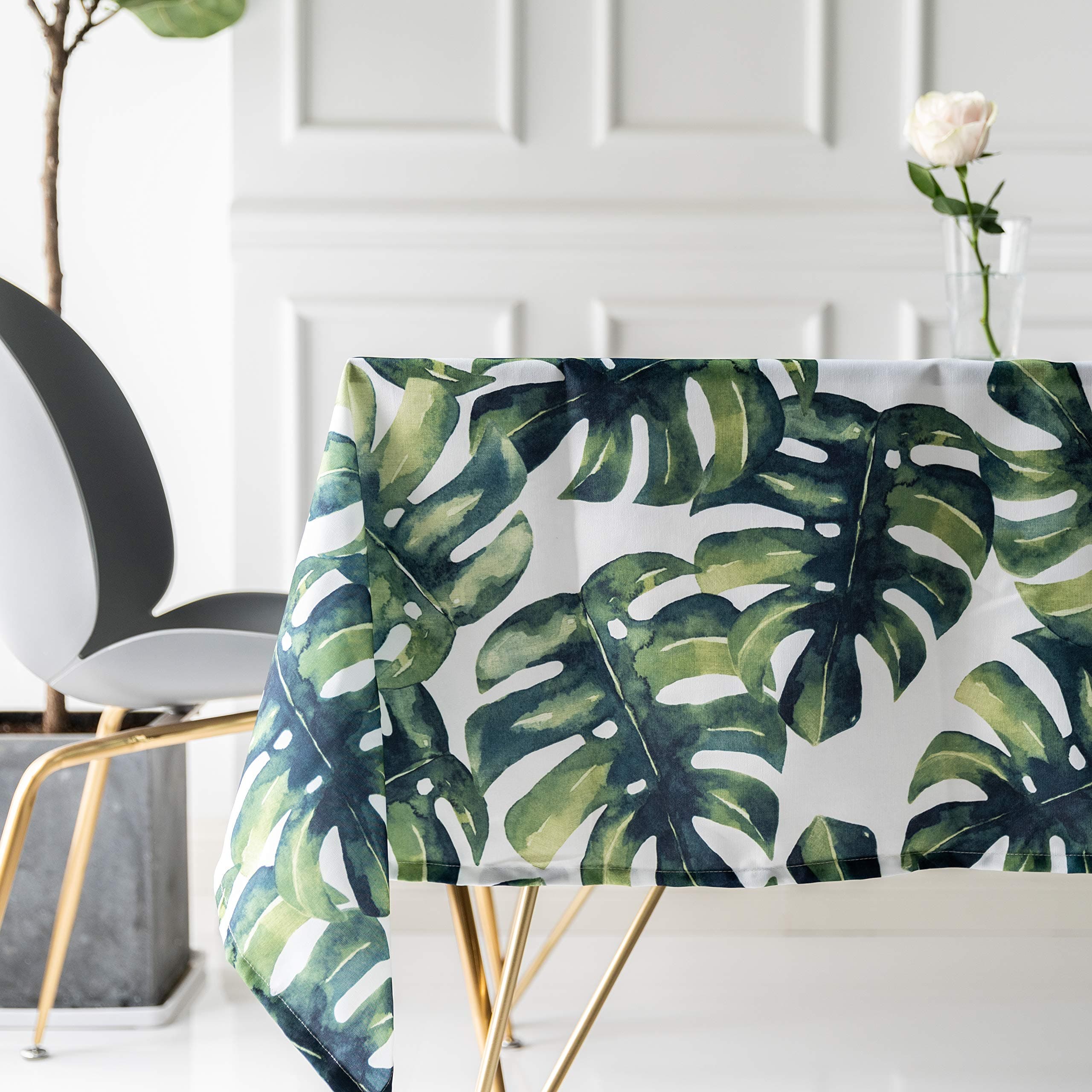 Drizzle Table Cloth Monstera Leaf Plant Palm Tree Rectangular Square Folding Table Cover Waterproof Polyester Cotton Country Garden for Kitchen Furniture (35 * 35in/90 * 90cm)