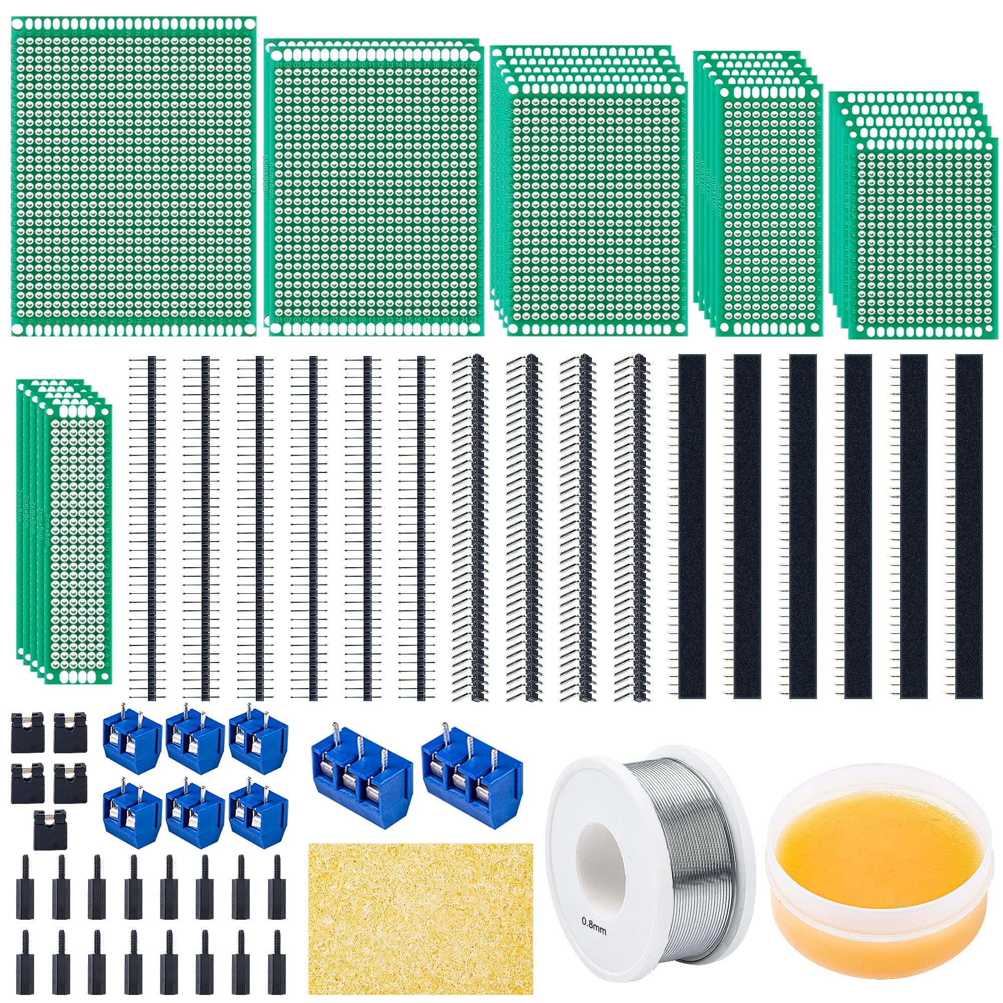Miuzei Double Sided PCB Board Prototype Kit, Prototype Board for DIY Soldering with 6 Sizes Compatible with Arduino, Circuit Board with Male to Female Headers Connector