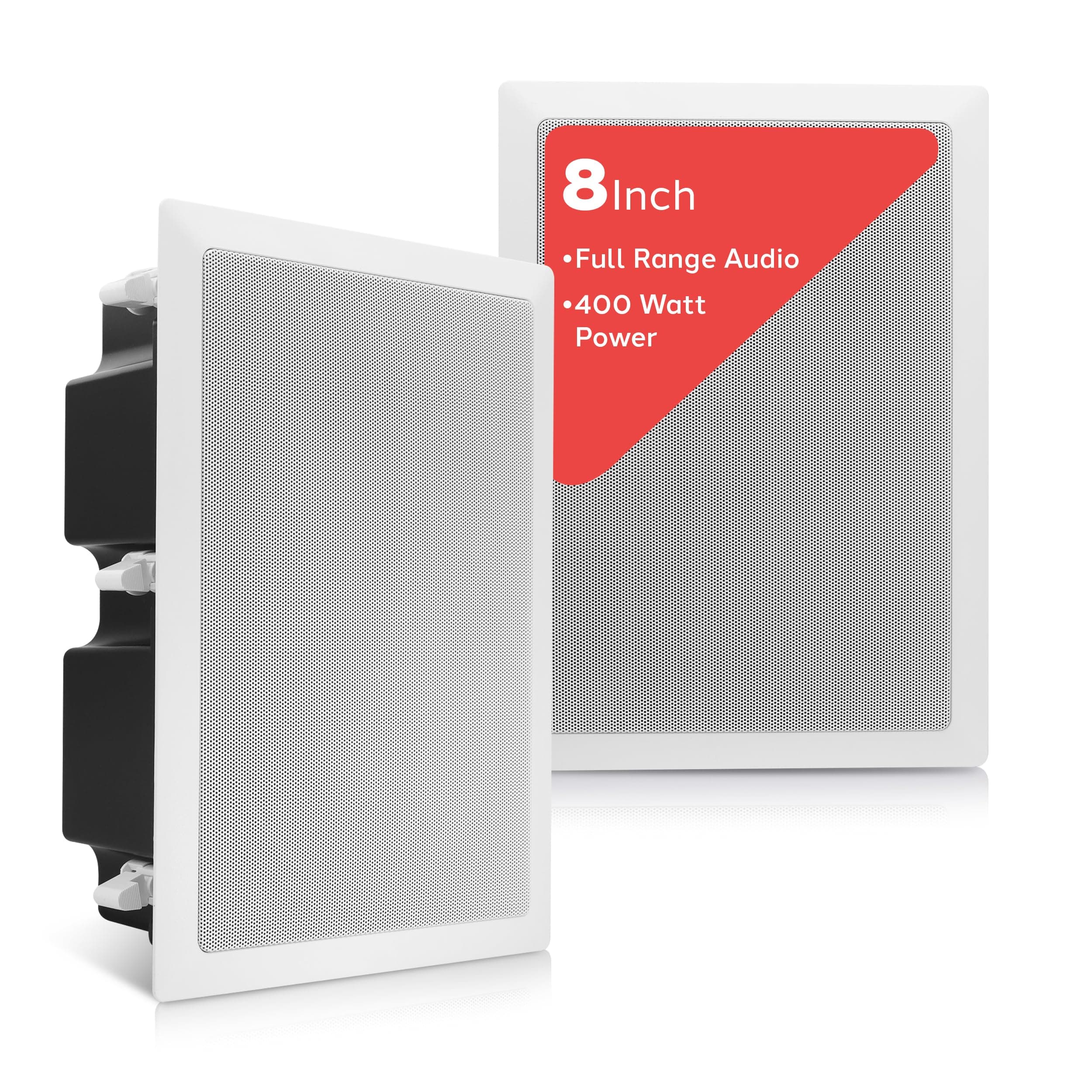Ceiling Wall Mount Enclosed Speaker - 400 Watt Stereo In-wall / In-ceiling 8" Enclosed Full Range Deep Bass Speaker System - 50Hz-20kHz Frequency Response, 4-8 Ohm, Flush Mount - PDIW87 White