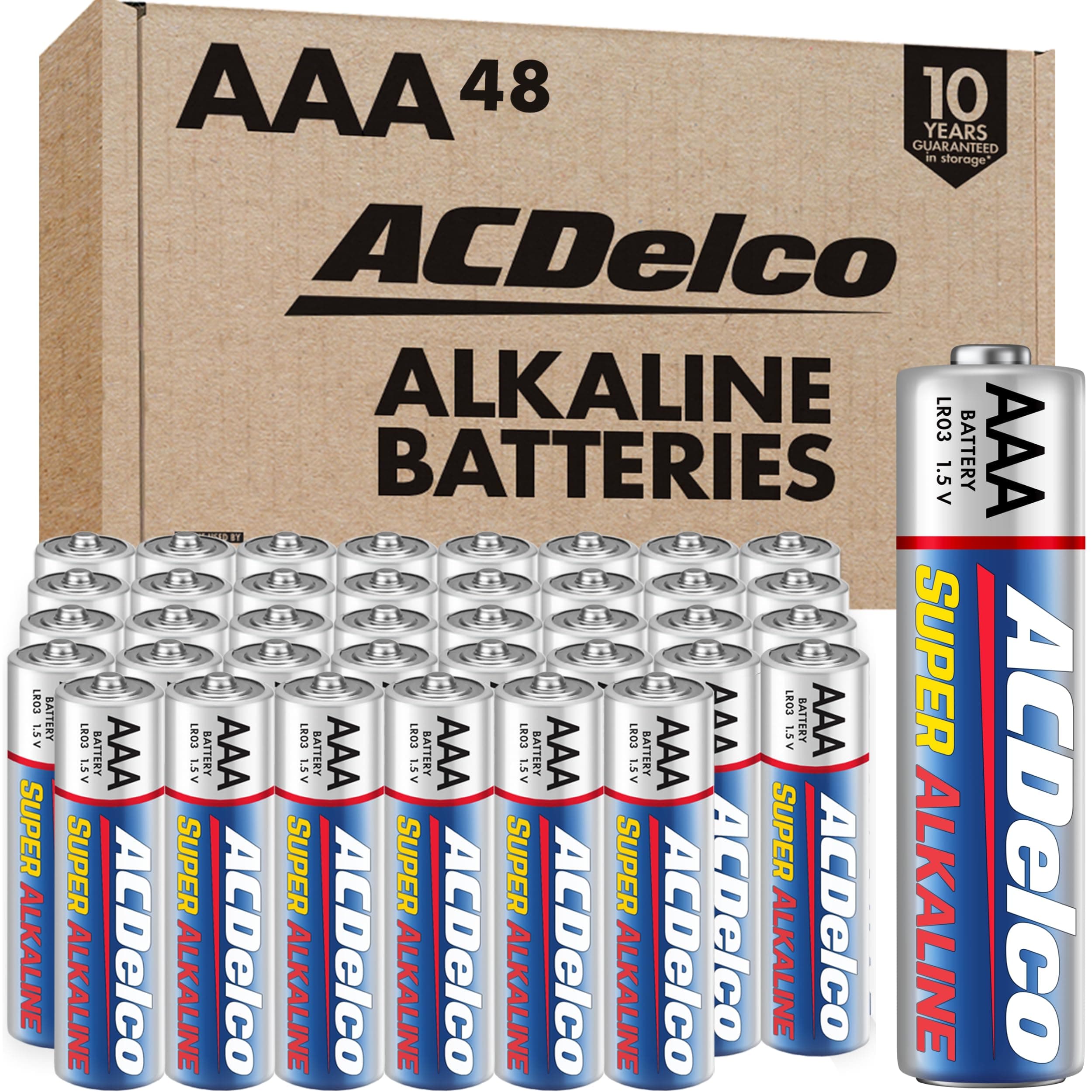 ACDelco 48-Count Triple AAA Batteries, Maximum Power Super Alkaline Battery for Home and Office, 10-Year Shelf Life, Reclosable Packaging