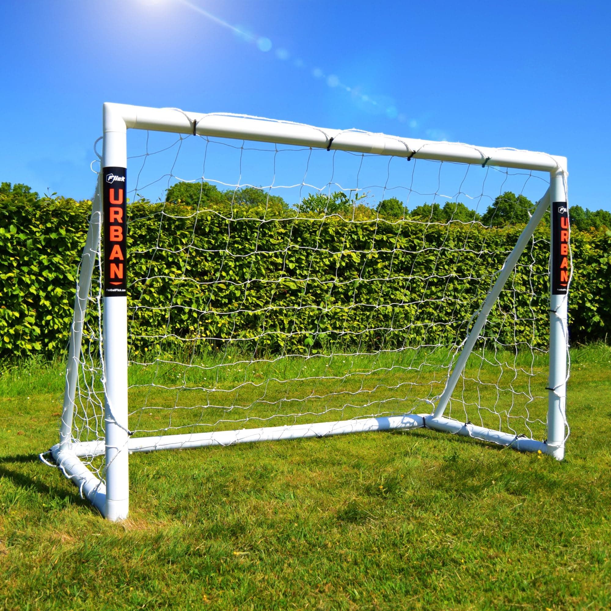 FLICK Football Goal for Garden | Strongest True 70 mm Goalposts | 2 Year Guarantee | Kids Football Goal with Net | No Tools, Easy Assembly | Weatherproof uPVC Garden Goal