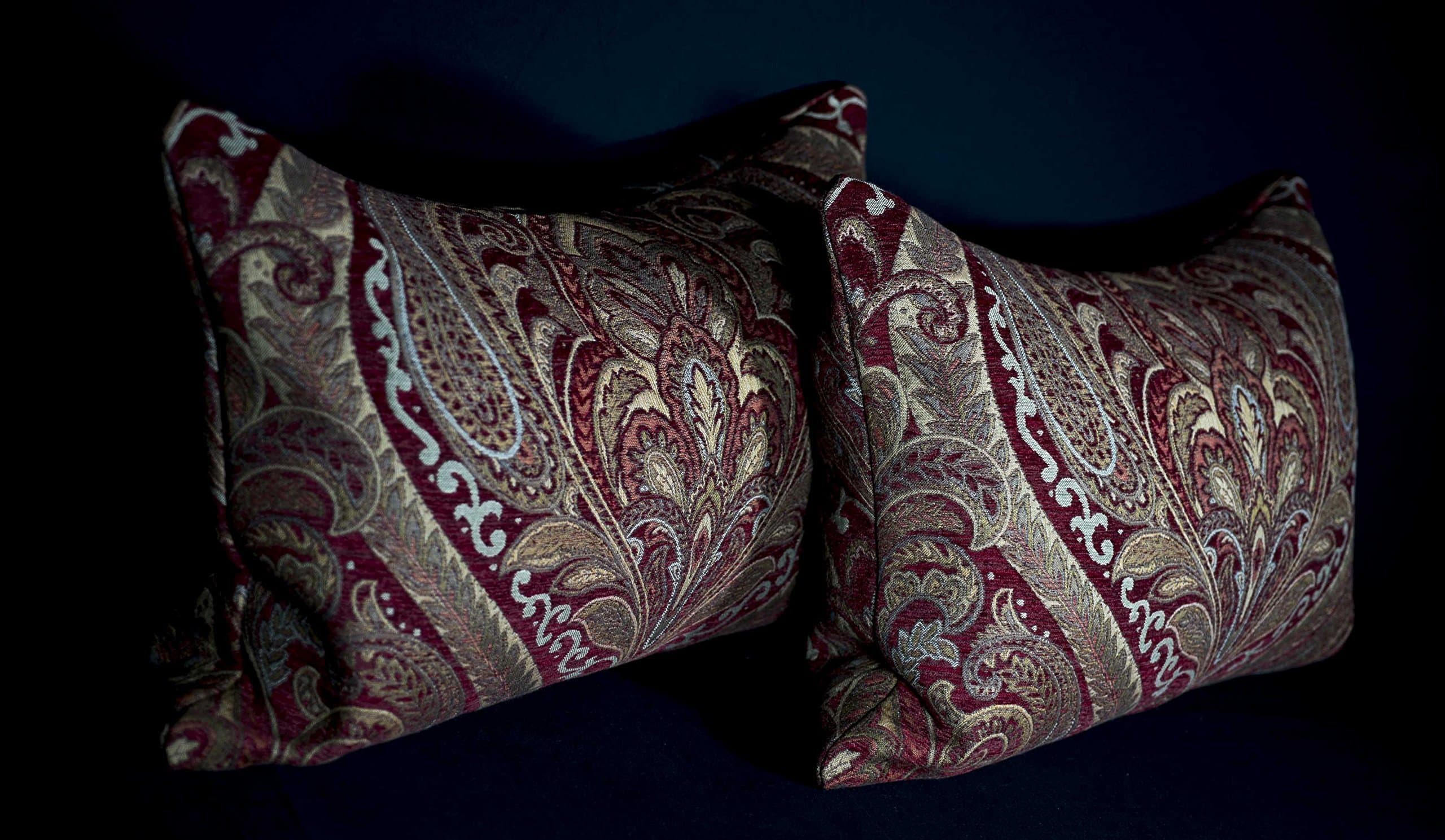 Set of 2 Ruby Gold Tapestry Floral Decorative Rectangular Single Size Throw Pillow Cushion Cover Case, 20"x 26" Inch