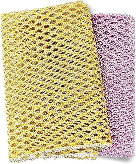 Heavy Duty Dish Scrubbers, Non-Scratch Scouring Pads - Odorless & Long Lasting Mesh Dish Cloth - Replace Sponges - Kitchen, Floor and Bathroom Usage - Made in Korea (2 Pcs)