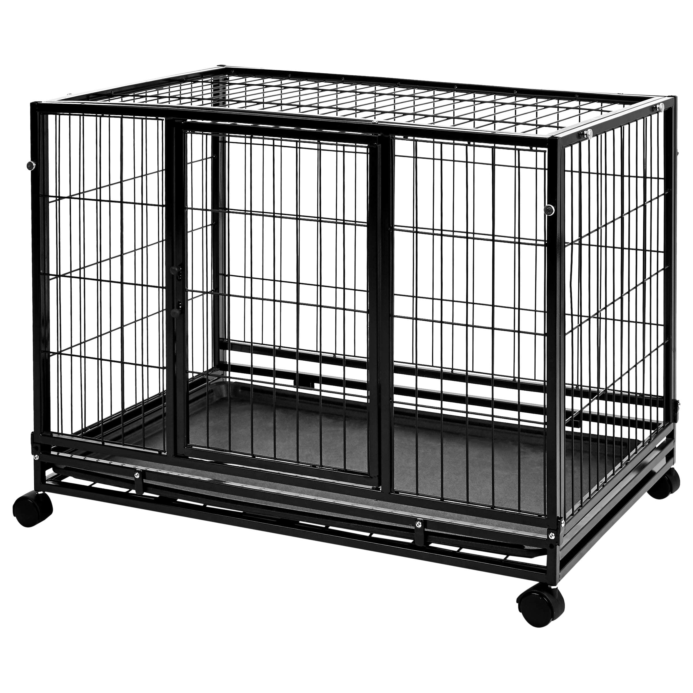 Amazon Basics Heavy Duty Stackable Pet Kennel with Tray, 93.9 centimeters, Black