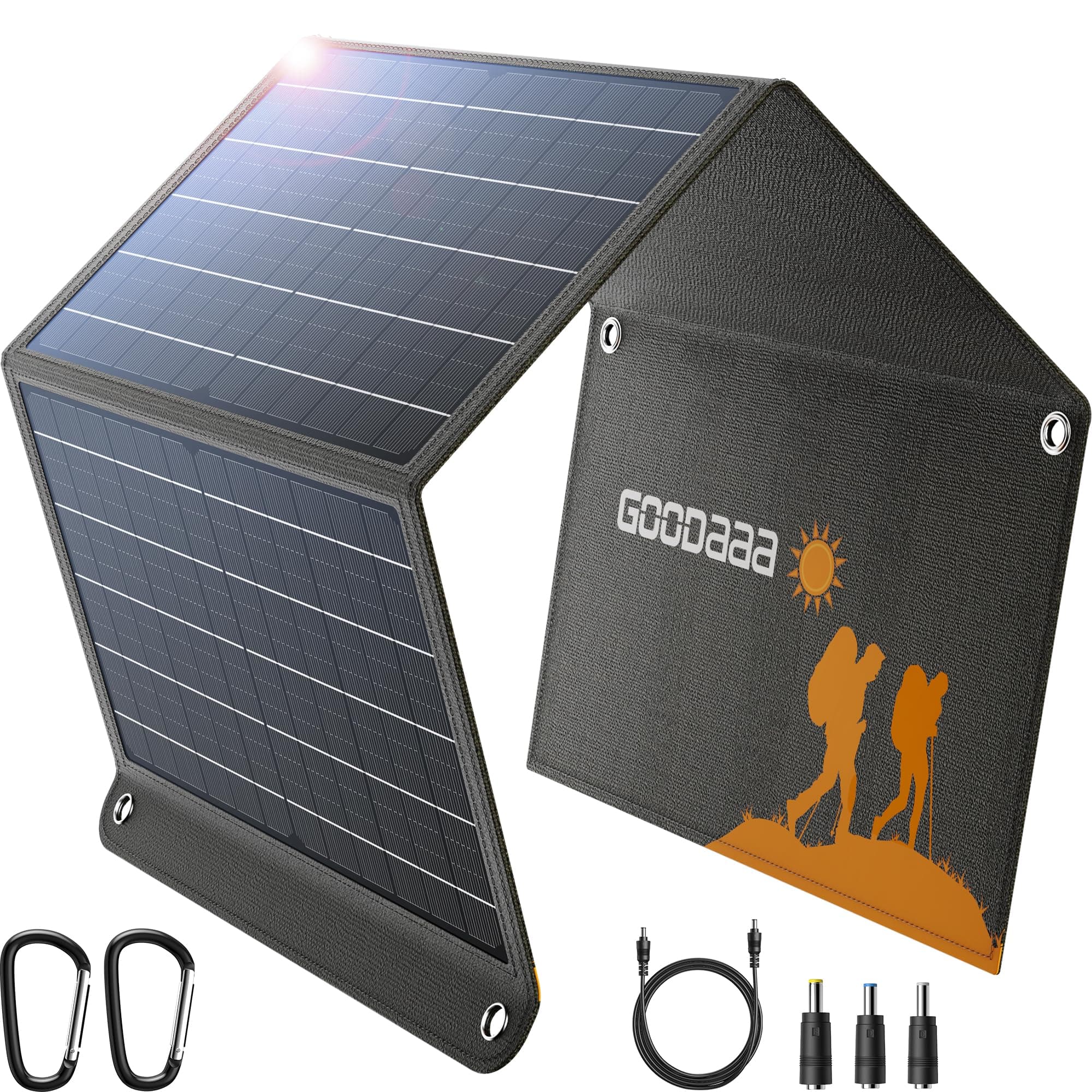 30W Portable Solar Panel with Three Outputs, USB QC 3.0 Fast Charging Foldable Solar Charger, IP65 Waterproof Panels for Outdoor, Dual USB & One DC Charger for Phones, Tablet, Power Station