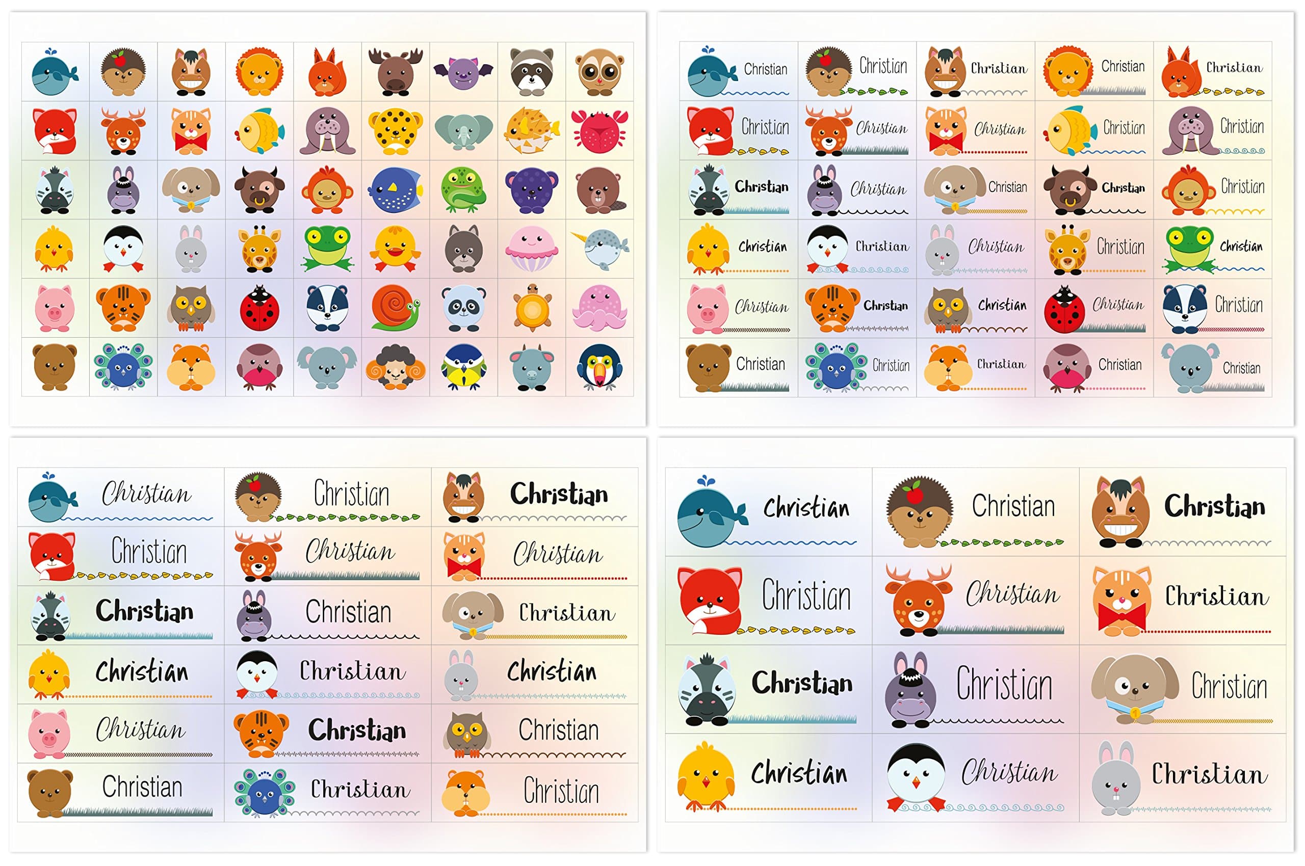 Kigima 114 Name Stickers adhesive labels rectangular Christian different sizes and animal motifs