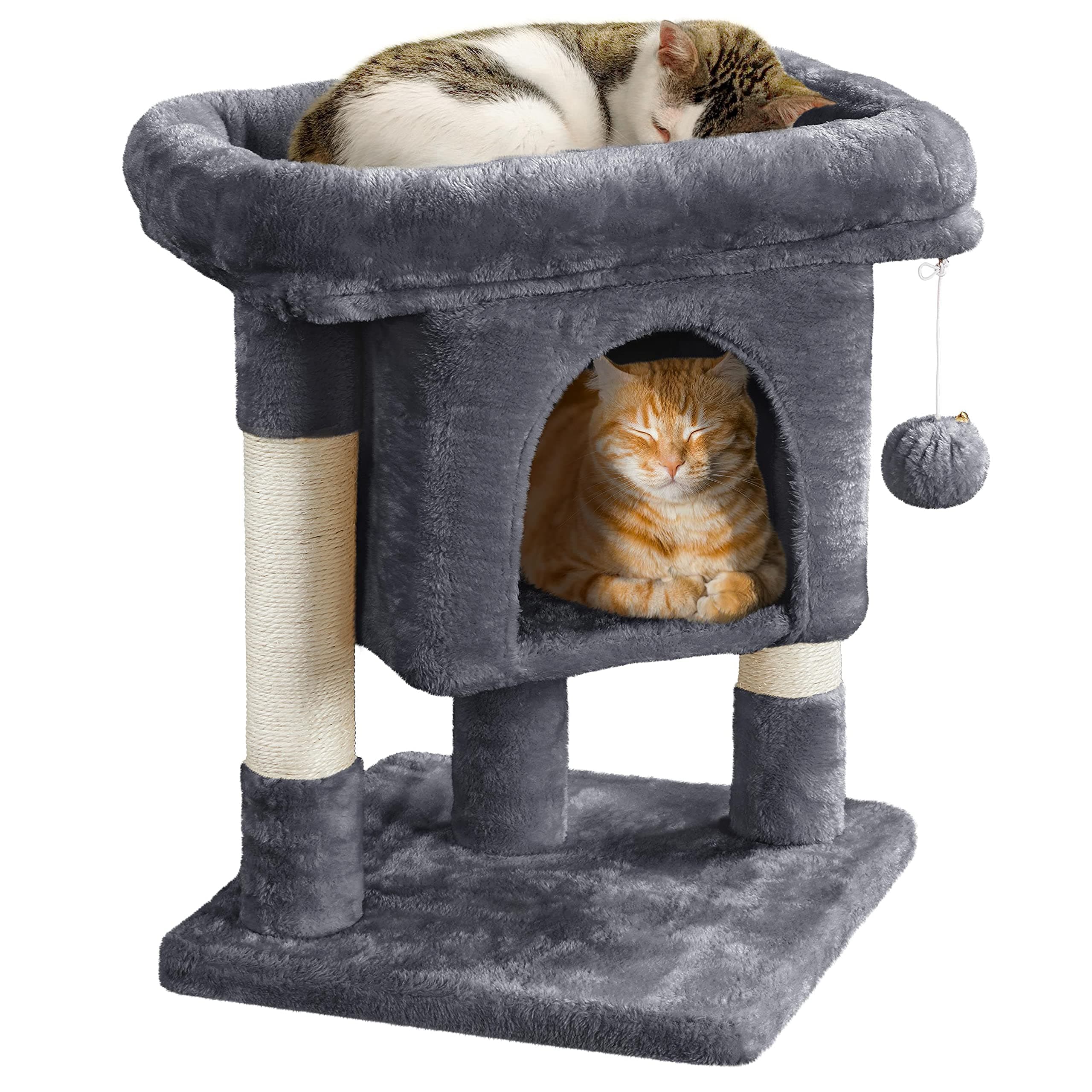 Yaheetech 23.5in Cat Tree – Sturdy & Stable, Space-Saving 3-Level Cat Tower with Plush Perch, Condo, Sisal Scratching Posts & Dangling Ball, Perfect for Apartments, Dark Gray