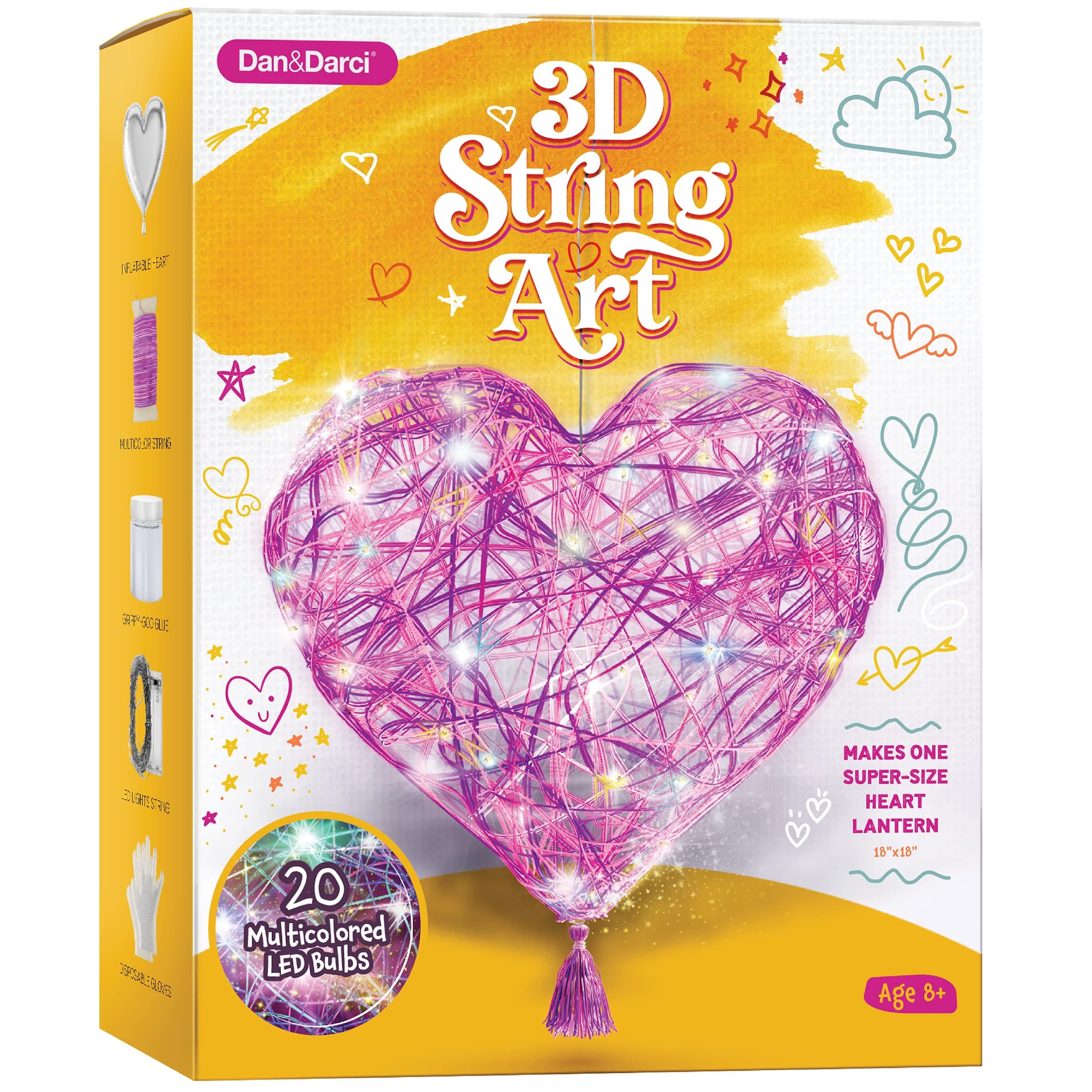 3D String Art Kit for Kids - Makes a Light-Up Heart Lantern - Multi-Colored LED Bulbs - Kid Gifts - Birthday Crafts for Girls Ages 8-12 - DIY Arts & Craft Kits for 8, 9, 10, 11, 12 Year Old