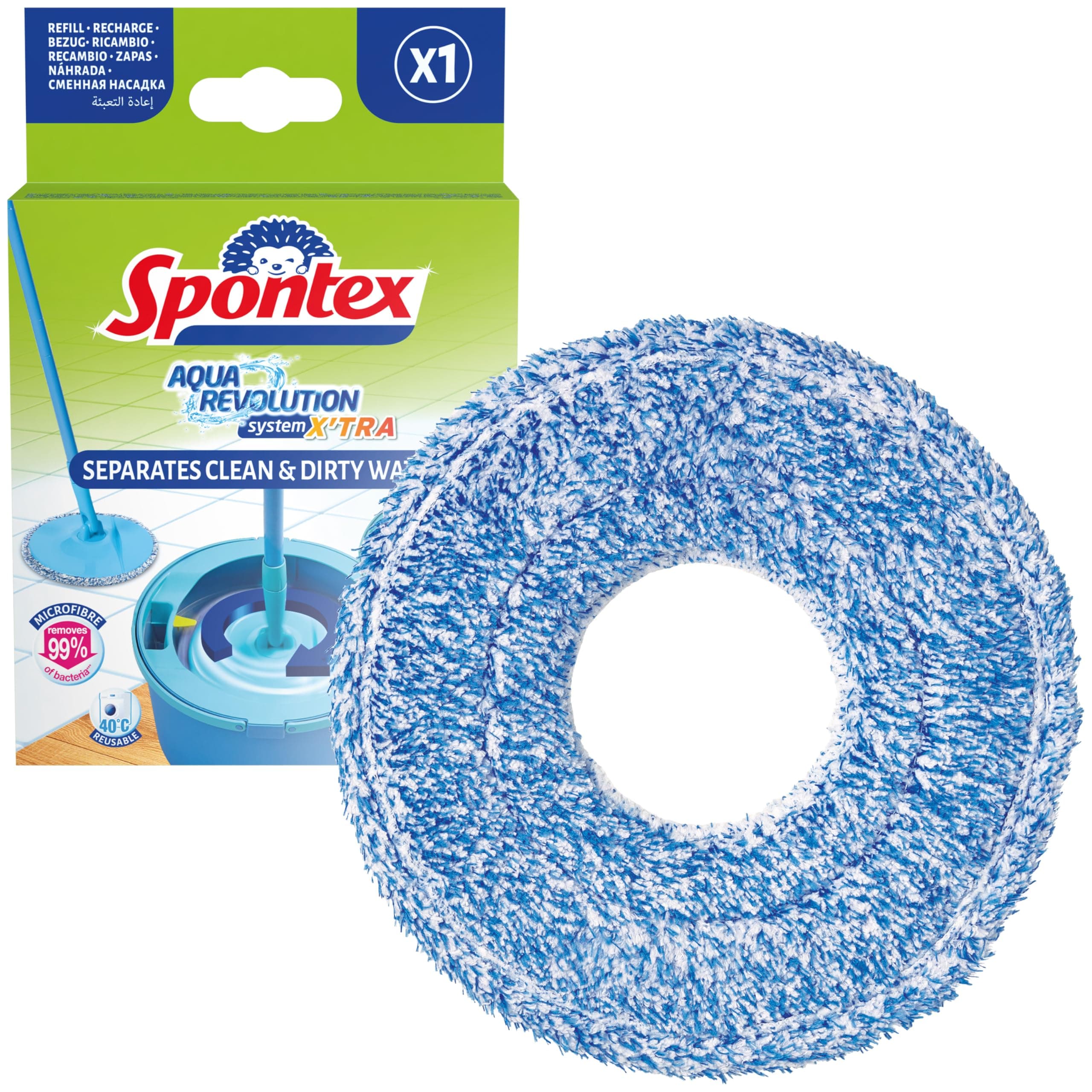 Spontex Aqua Revolution System X'tra Mop Refill Microfibre Mop Head for Wet & Dry Surfaces Cleans Laminate, Wood & Tile Flooring