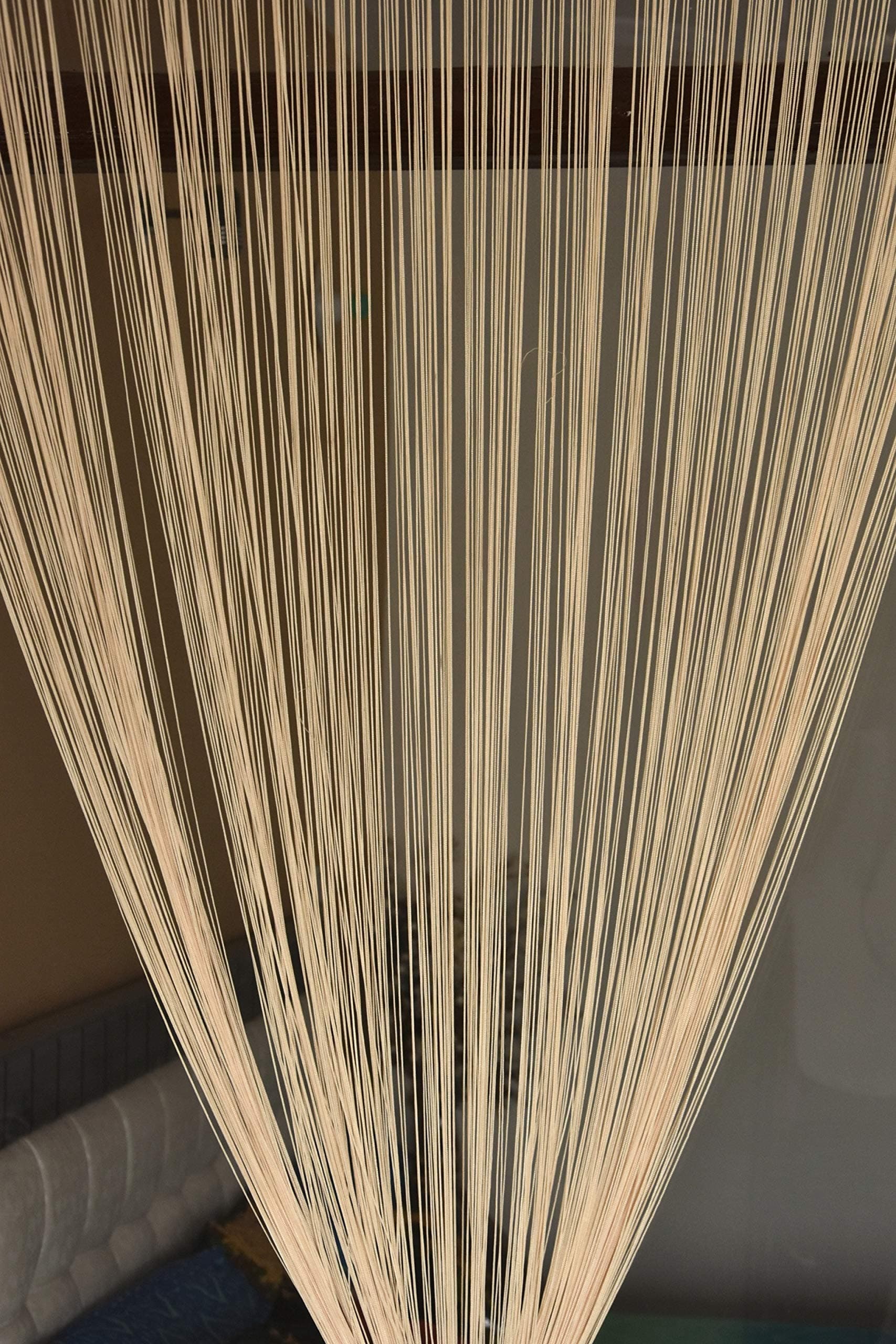 HFI 2 Piece Solid Tabtop Polyester Threads String Curtain - Window - 5 feet, Gold, Semi Transparent Curtain